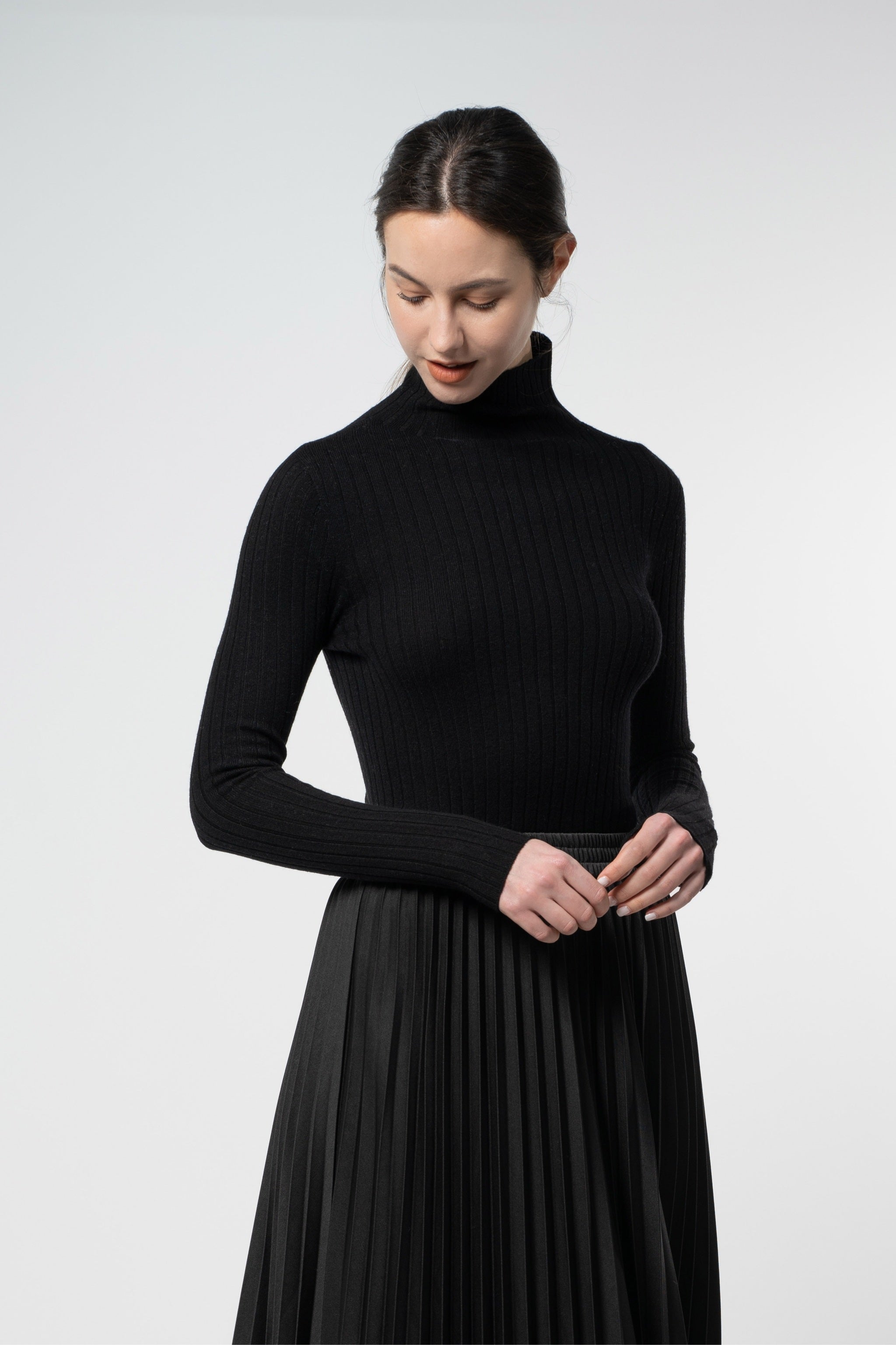 Thick Rib High Neck Long Sleeve Pullover