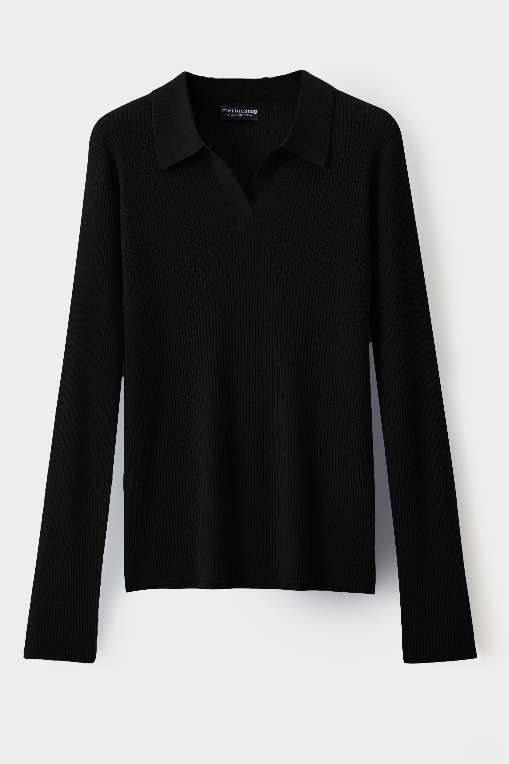 Ribbed Collared Long Sleeve Top