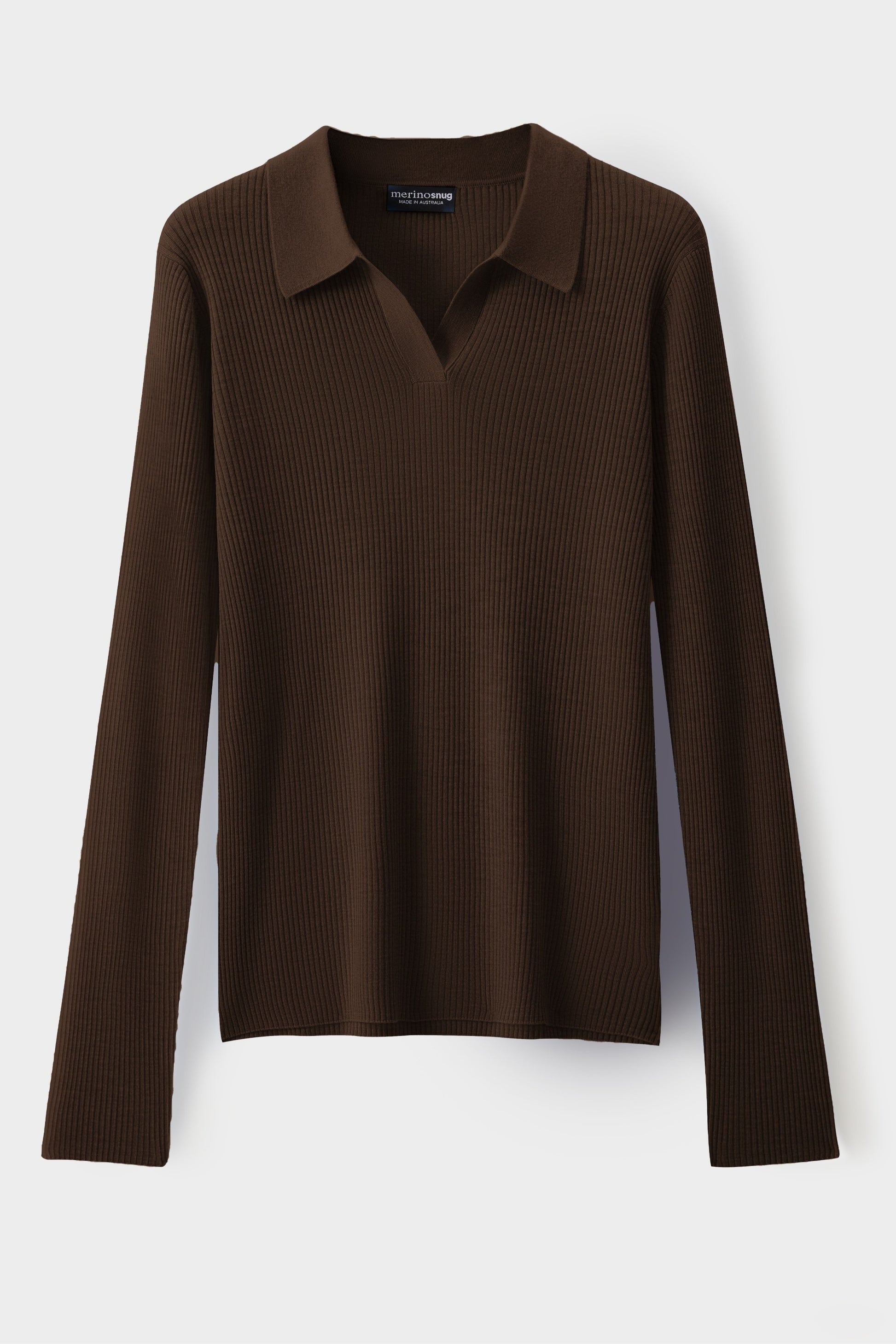 Ribbed Collared Long Sleeve Top