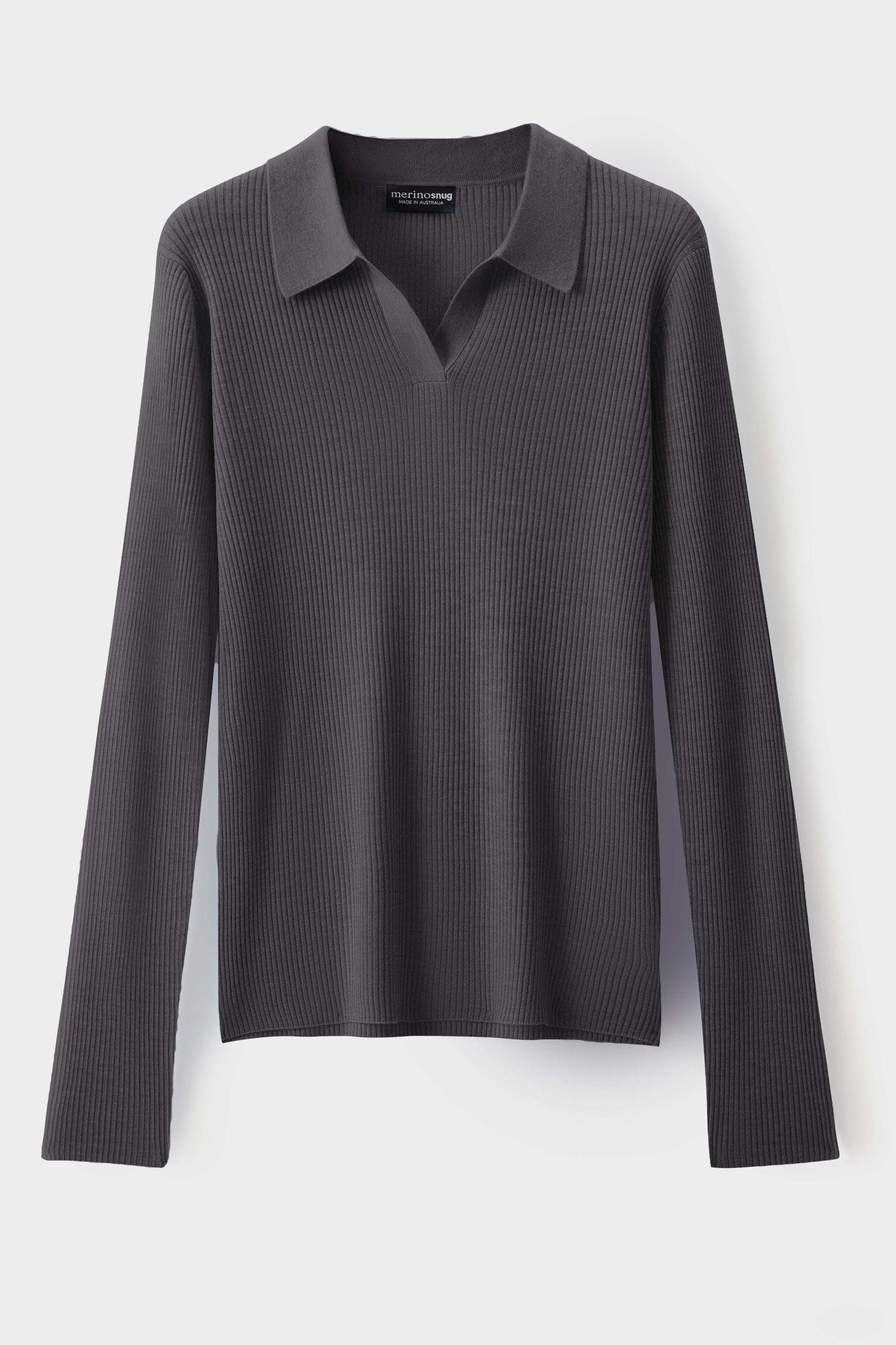 Ribbed Collared Long Sleeve Top