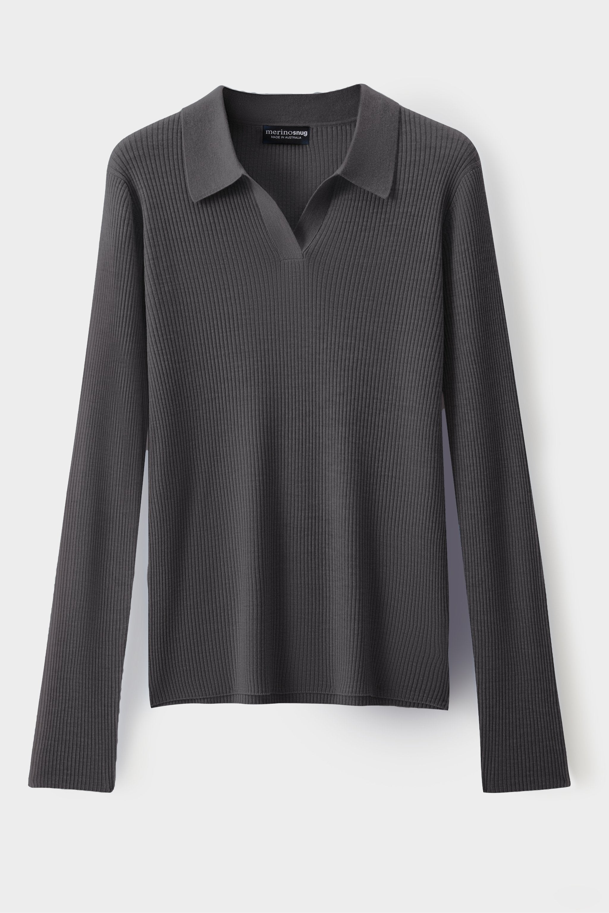 Ribbed Collared Long Sleeve Top