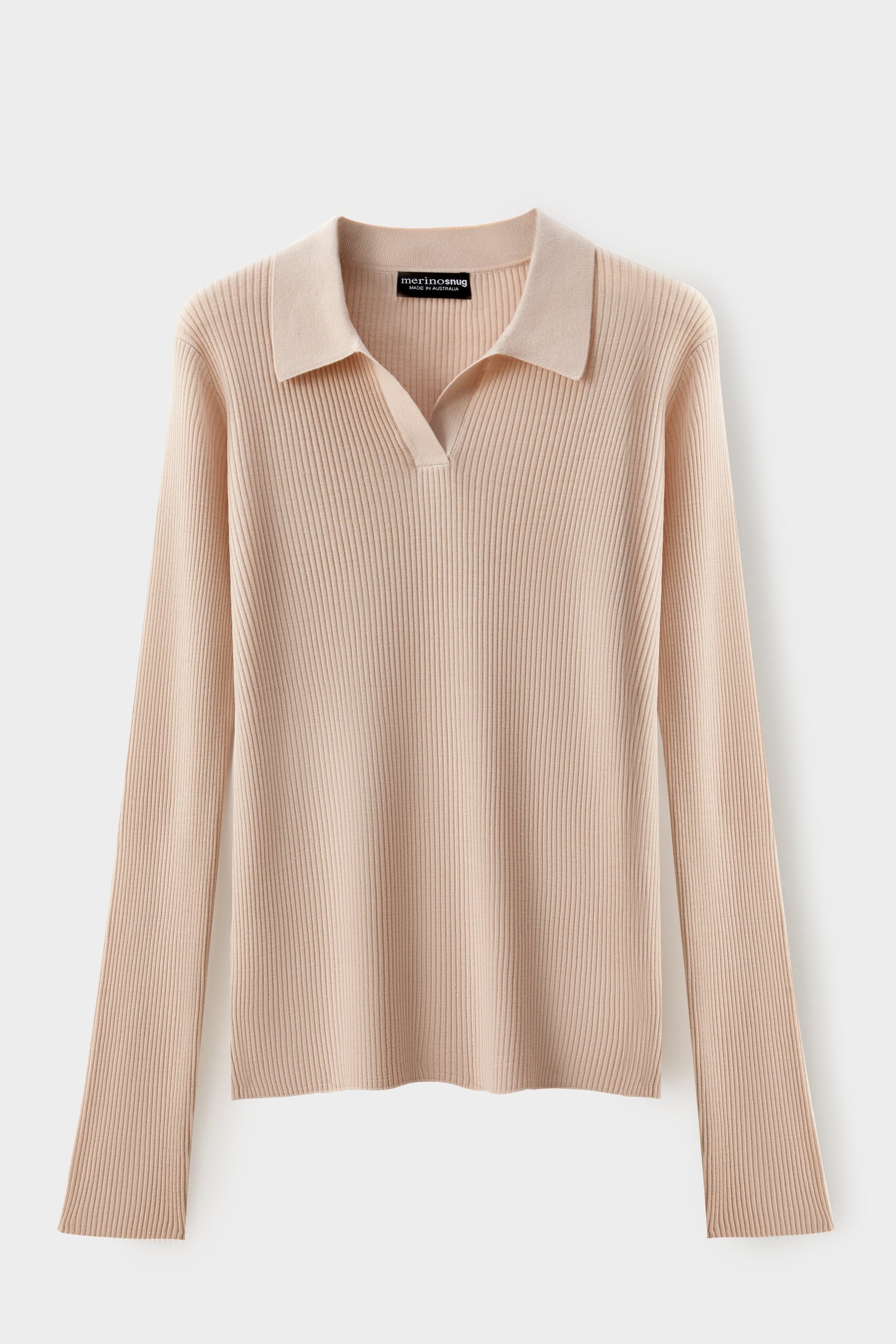Ribbed Collared Long Sleeve Top