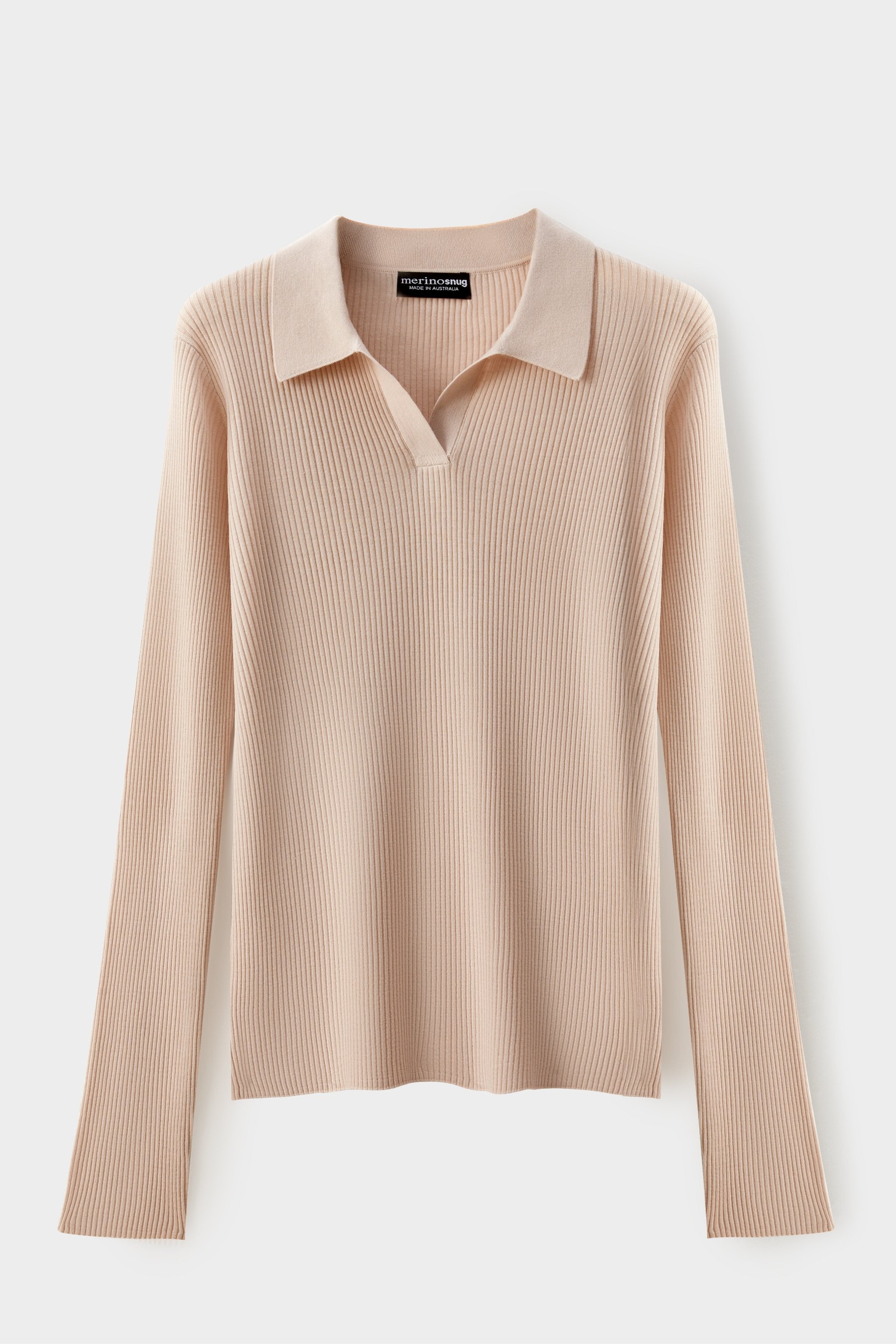 Ribbed Collared Long Sleeve Top