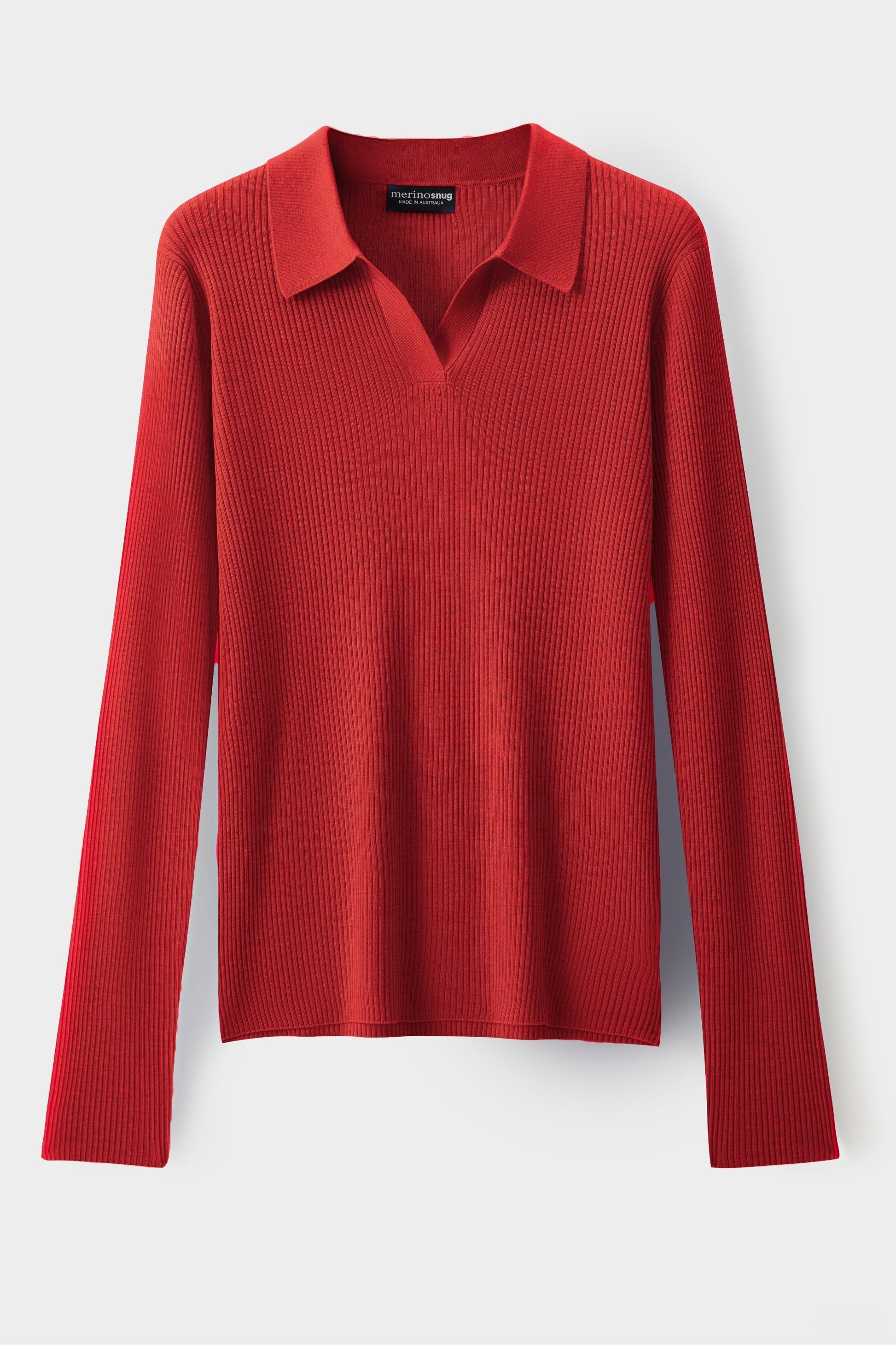 Ribbed Collared Long Sleeve Top