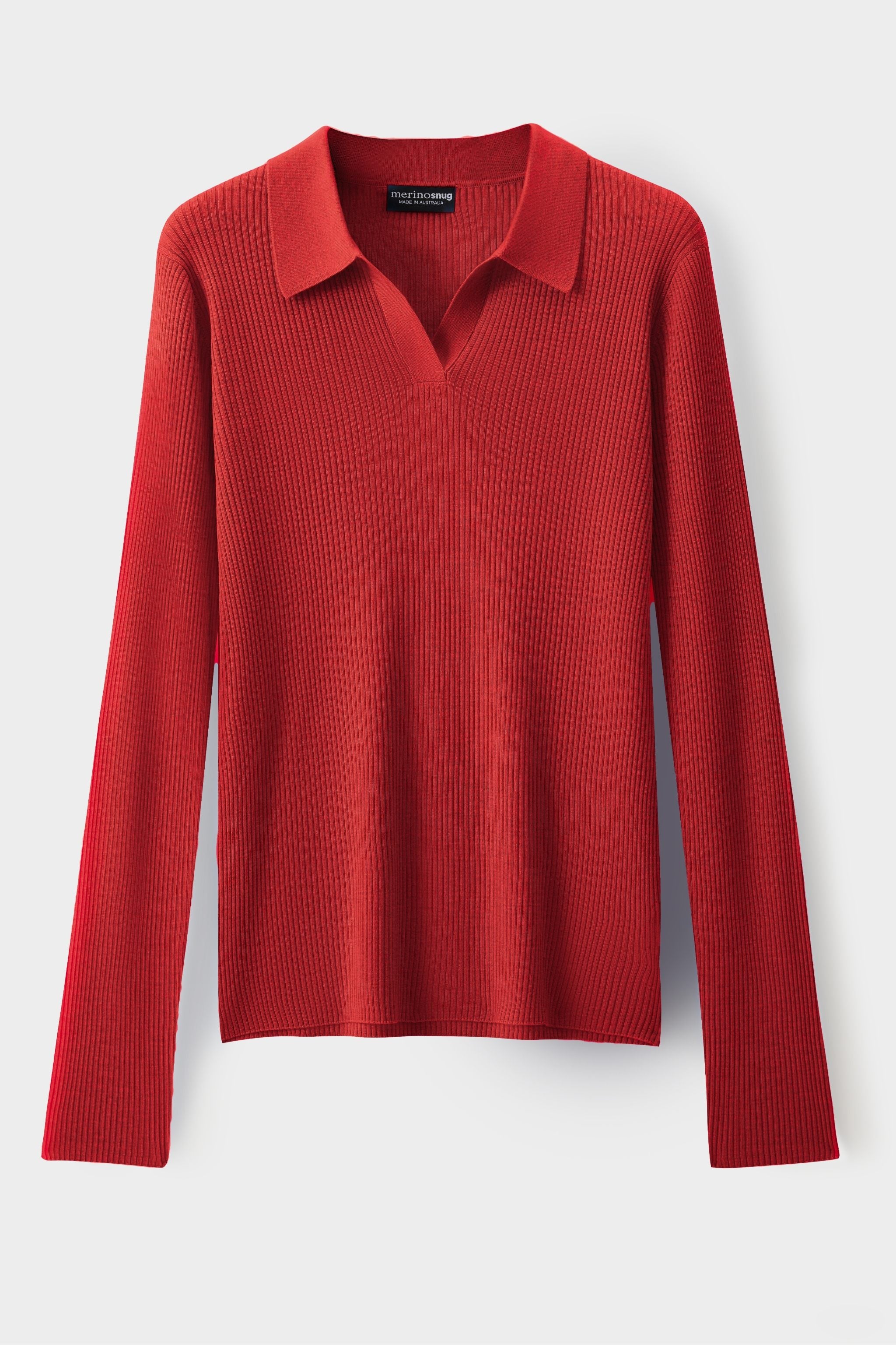 Ribbed Collared Long Sleeve Top