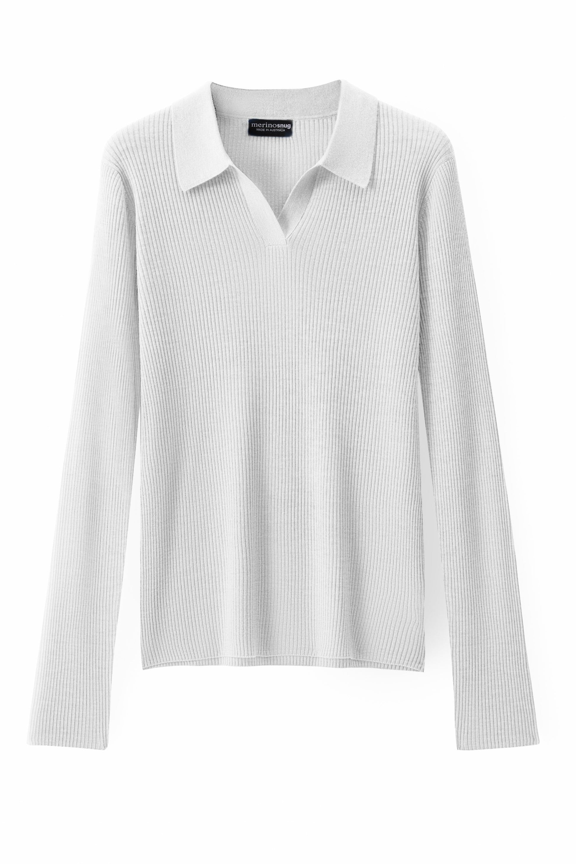 Ribbed Collared Long Sleeve Top