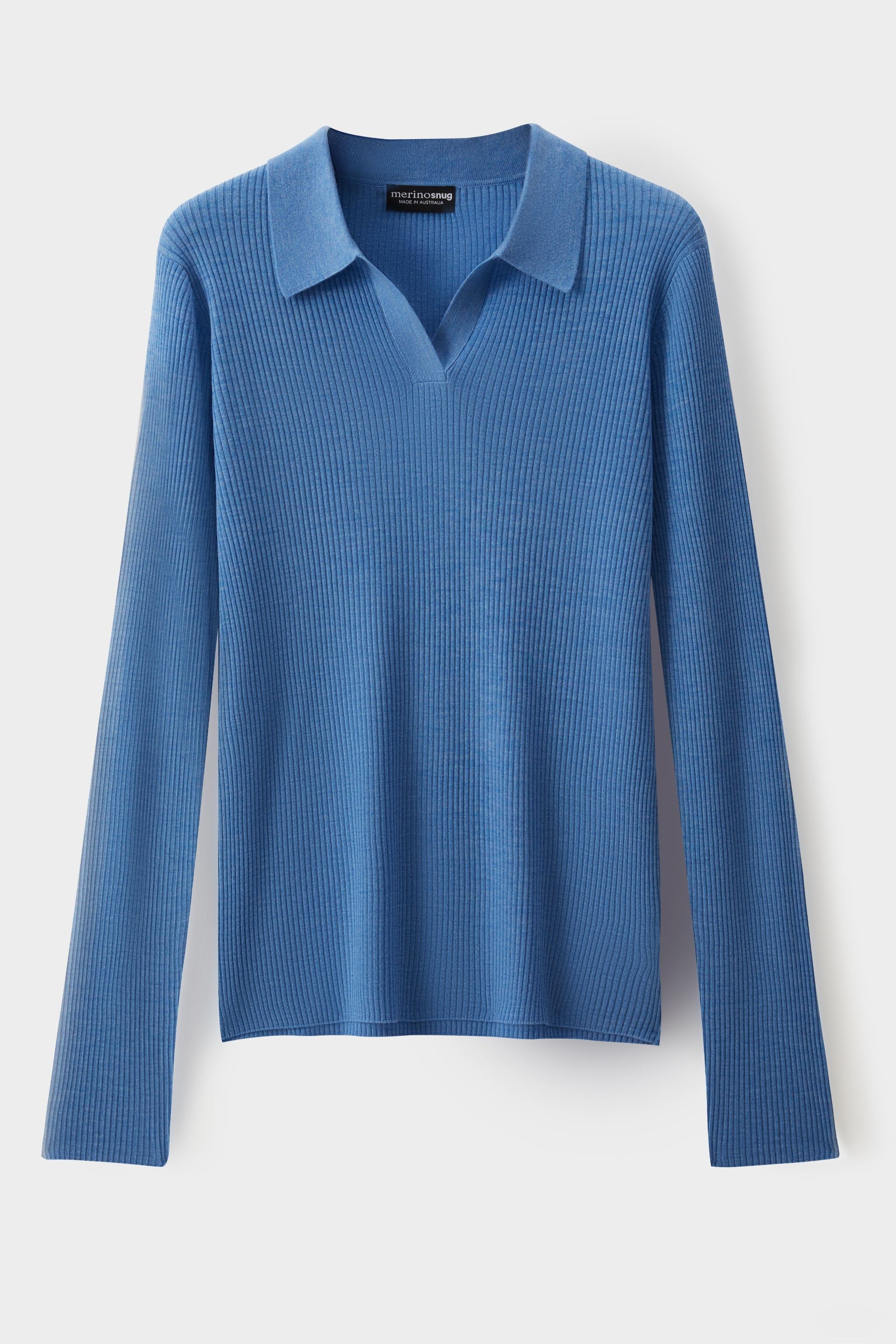 Ribbed Collared Long Sleeve Top