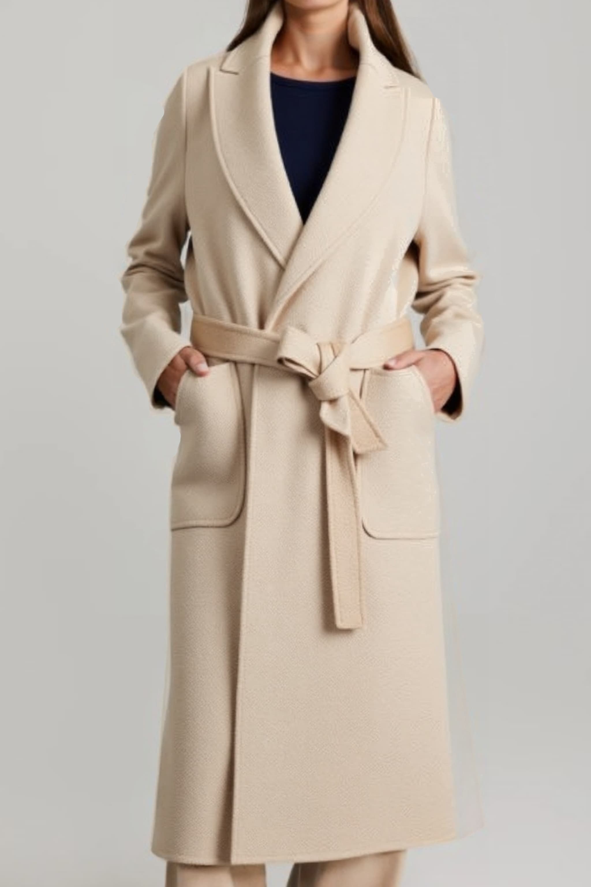 Women's Australian Wool Long Wrap Coat with Belt | Merinosnug