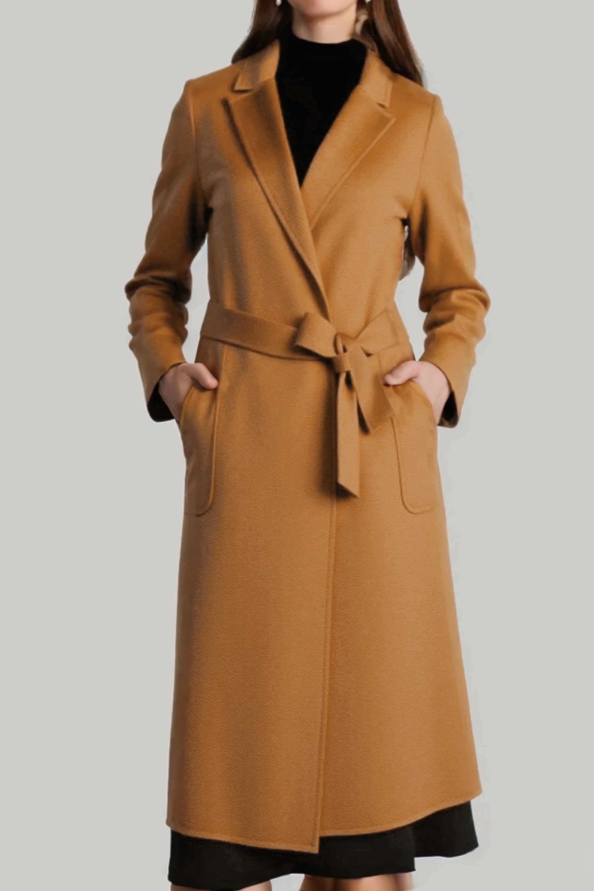 Women's Australian Wool Long Wrap Coat with Belt | Merinosnug