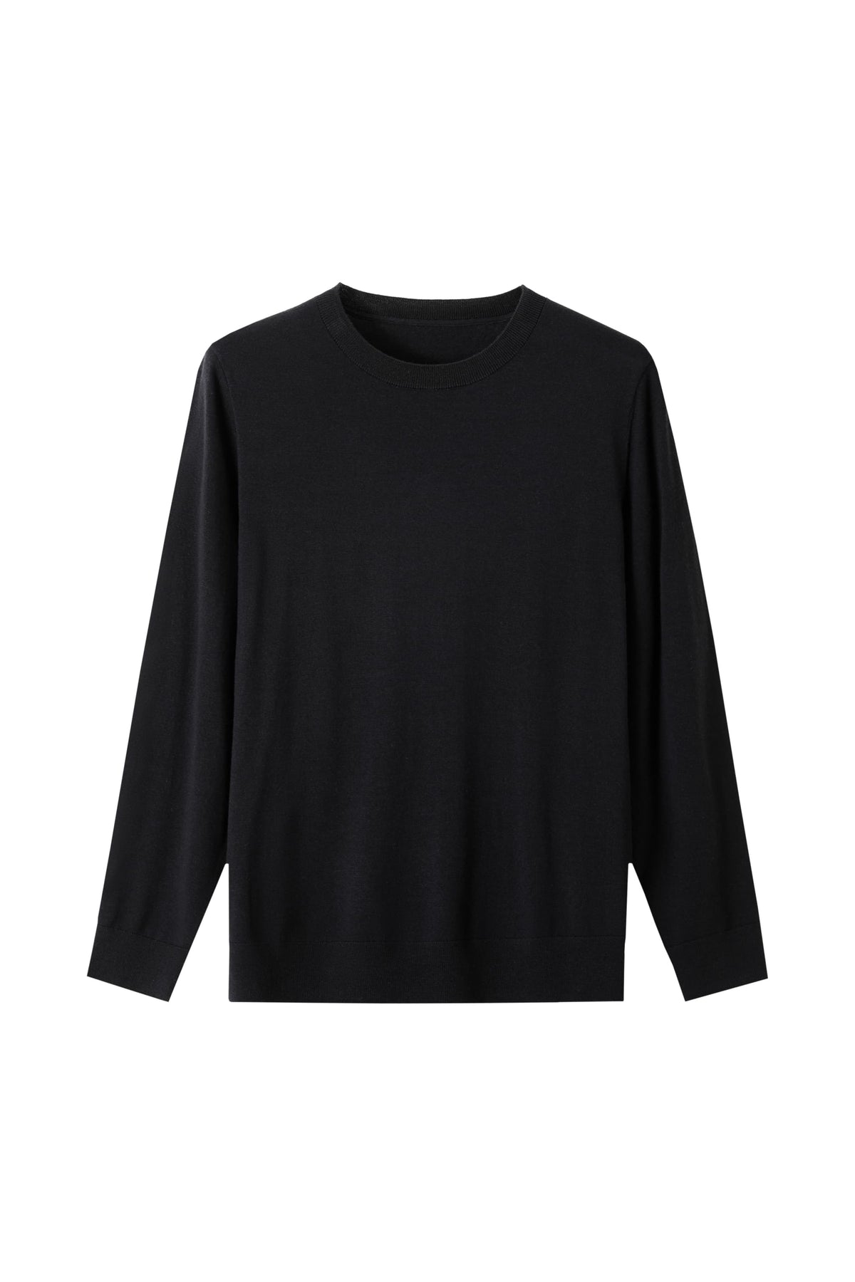 100% Fine Wool Long Sleeve Sweater – All-Season Essential Crewneck