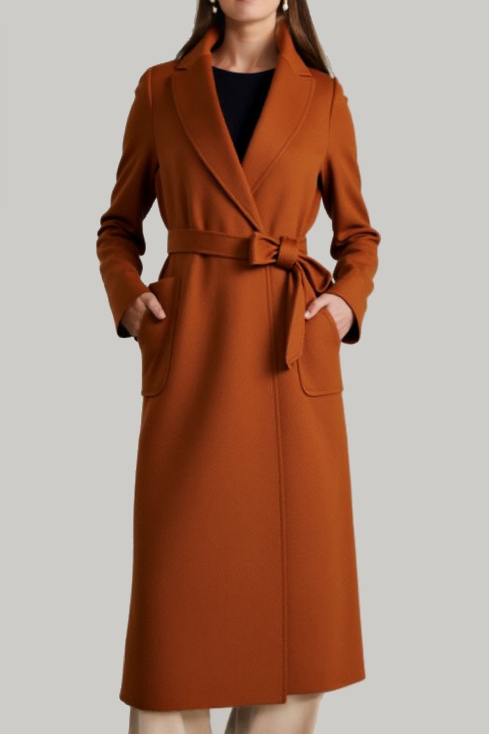 Women's Australian Wool Long Wrap Coat with Belt | Merinosnug