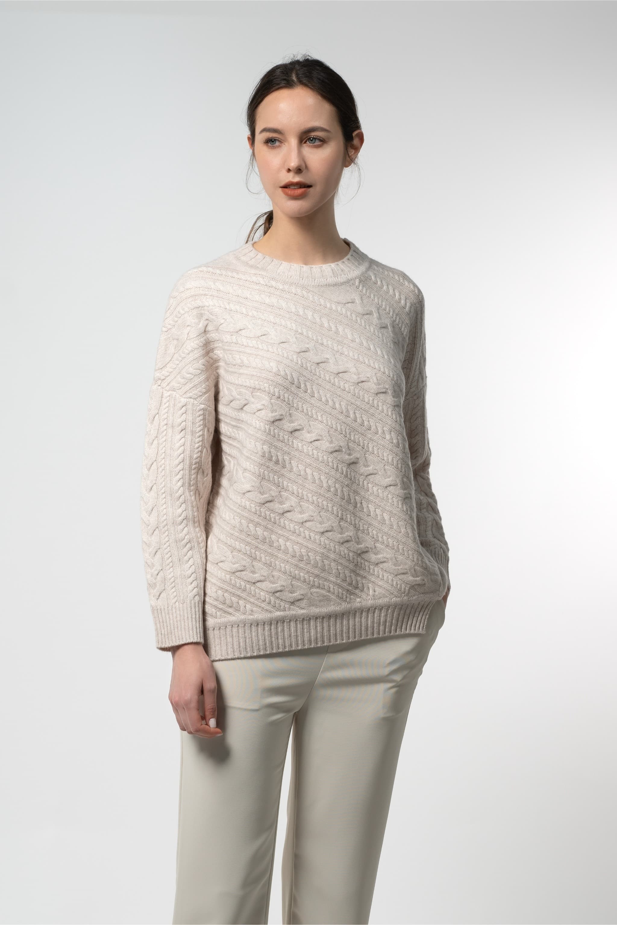Camille Sweater – 100% Merino Wool Cable Knit Crew