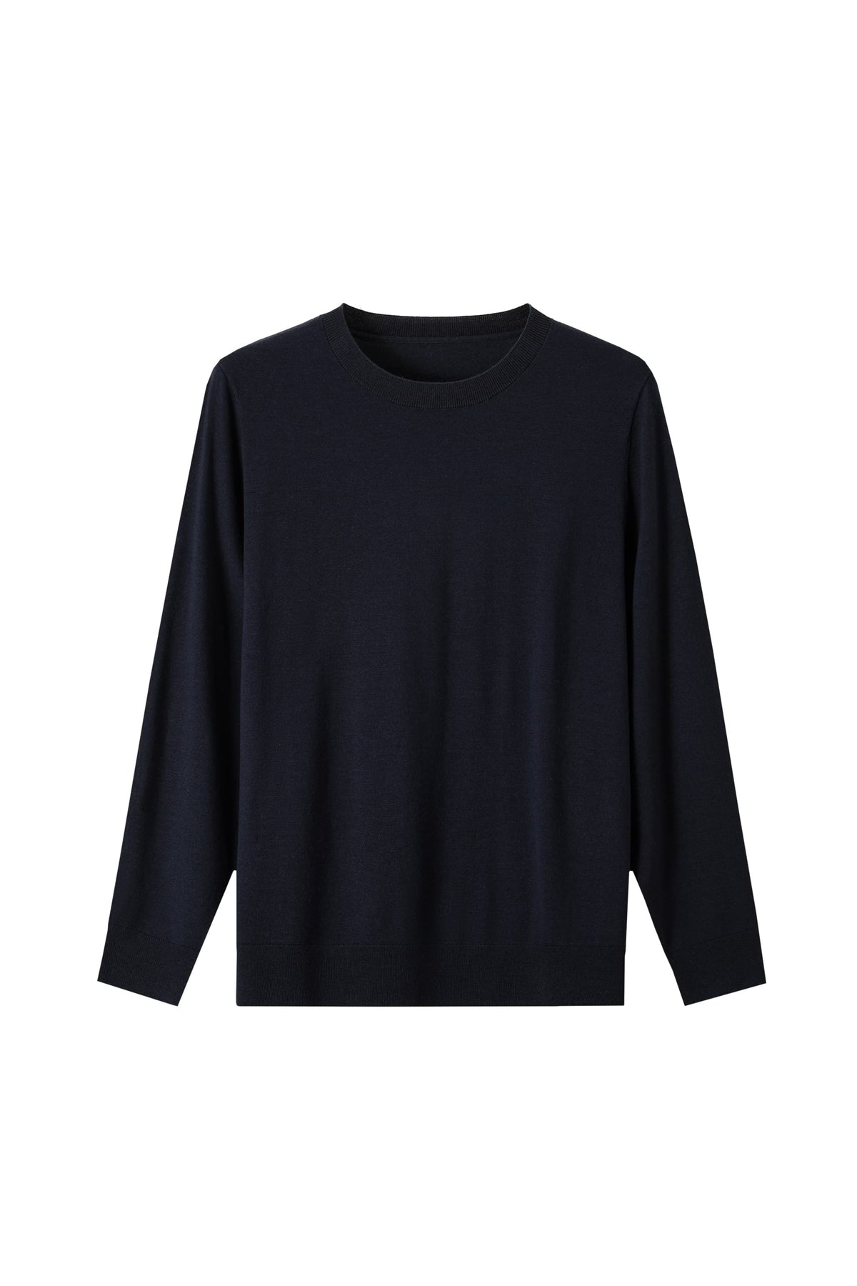 100% Fine Wool Long Sleeve Sweater – All-Season Essential Crewneck