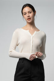 Claudia Cardigan – 100% Merino Super Fine Open V Boat-Neck Cardigan