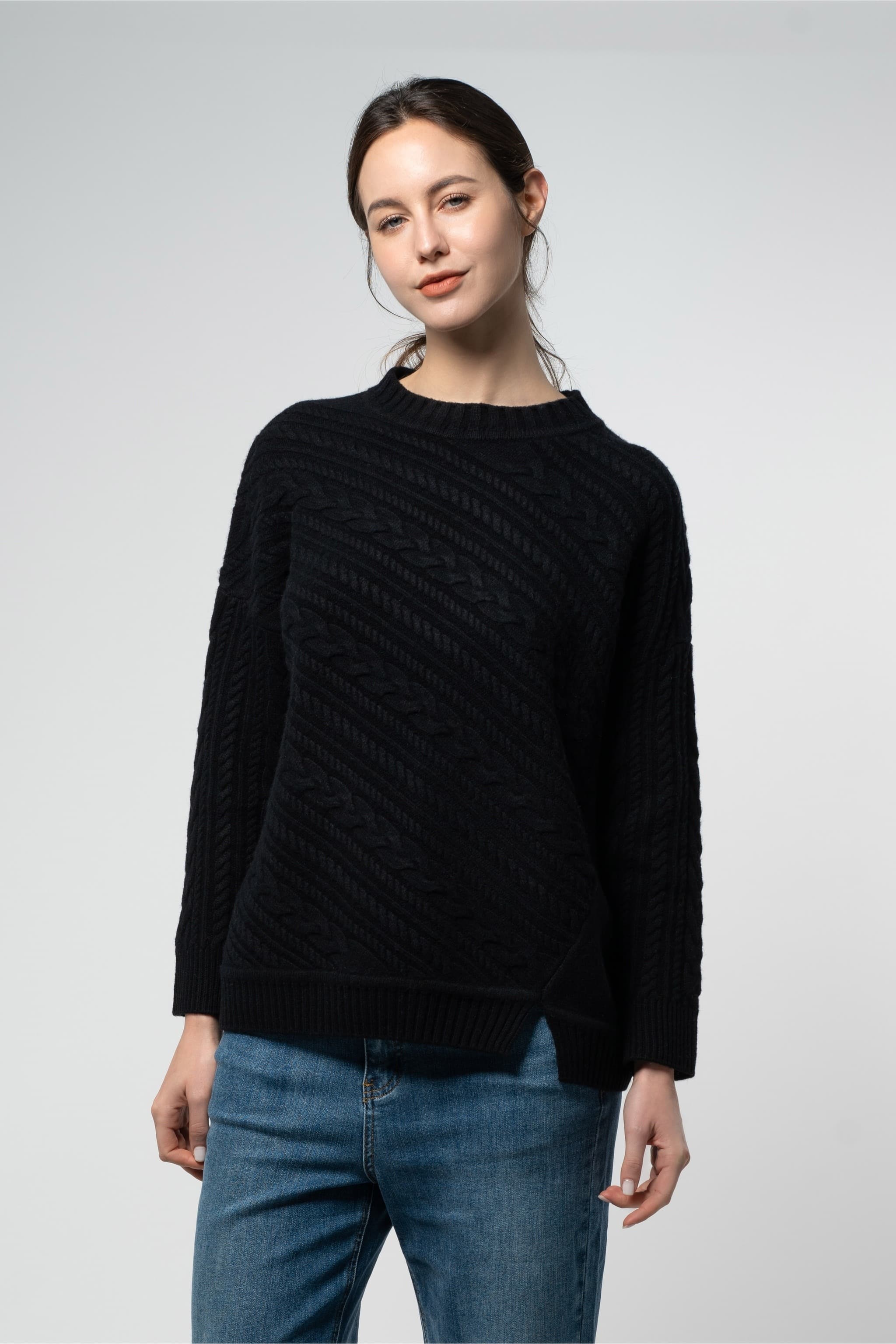 Camille Sweater – 100% Merino Wool Cable Knit Crew