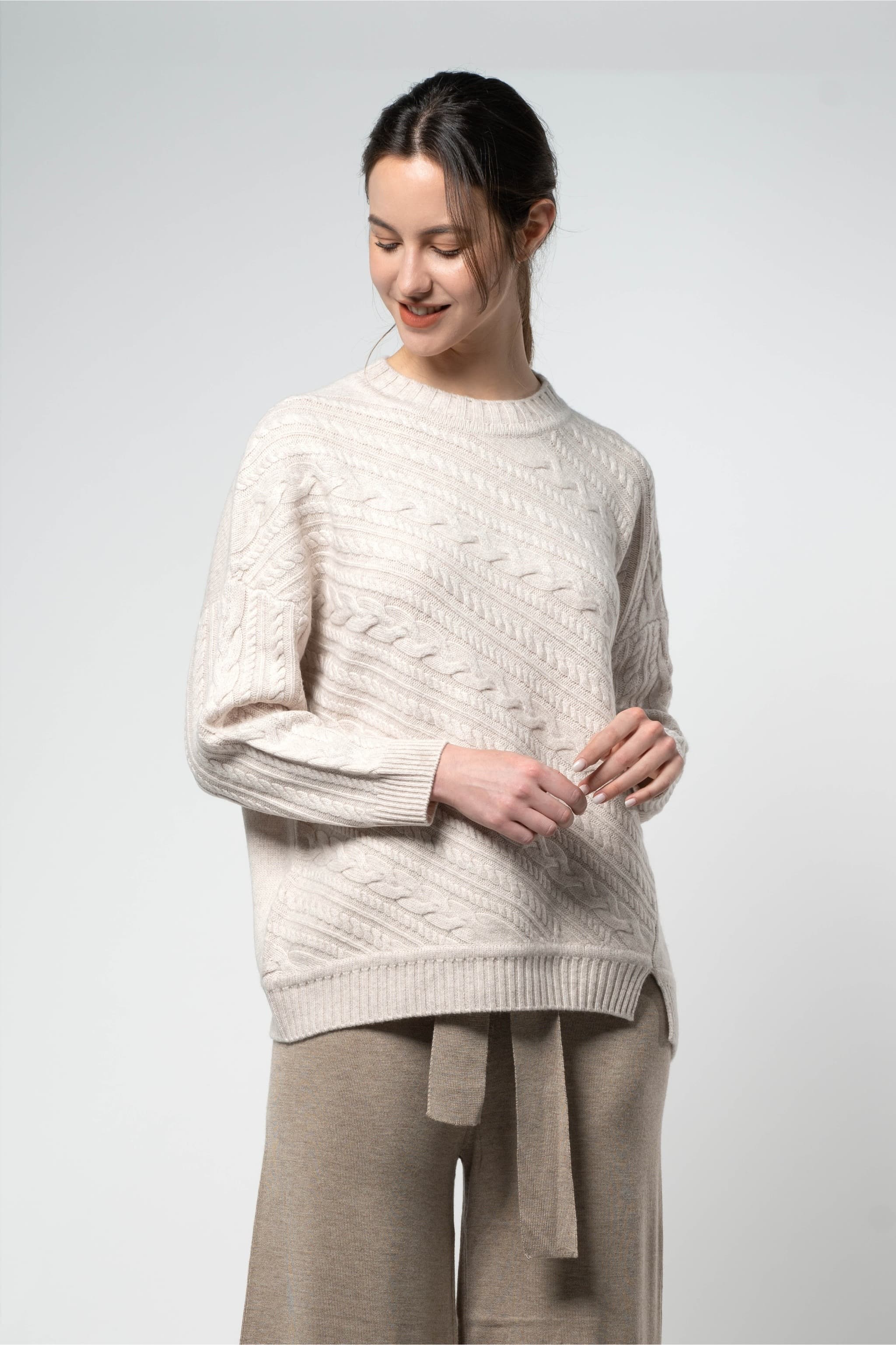 Camille Sweater – 100% Merino Wool Cable Knit Crew