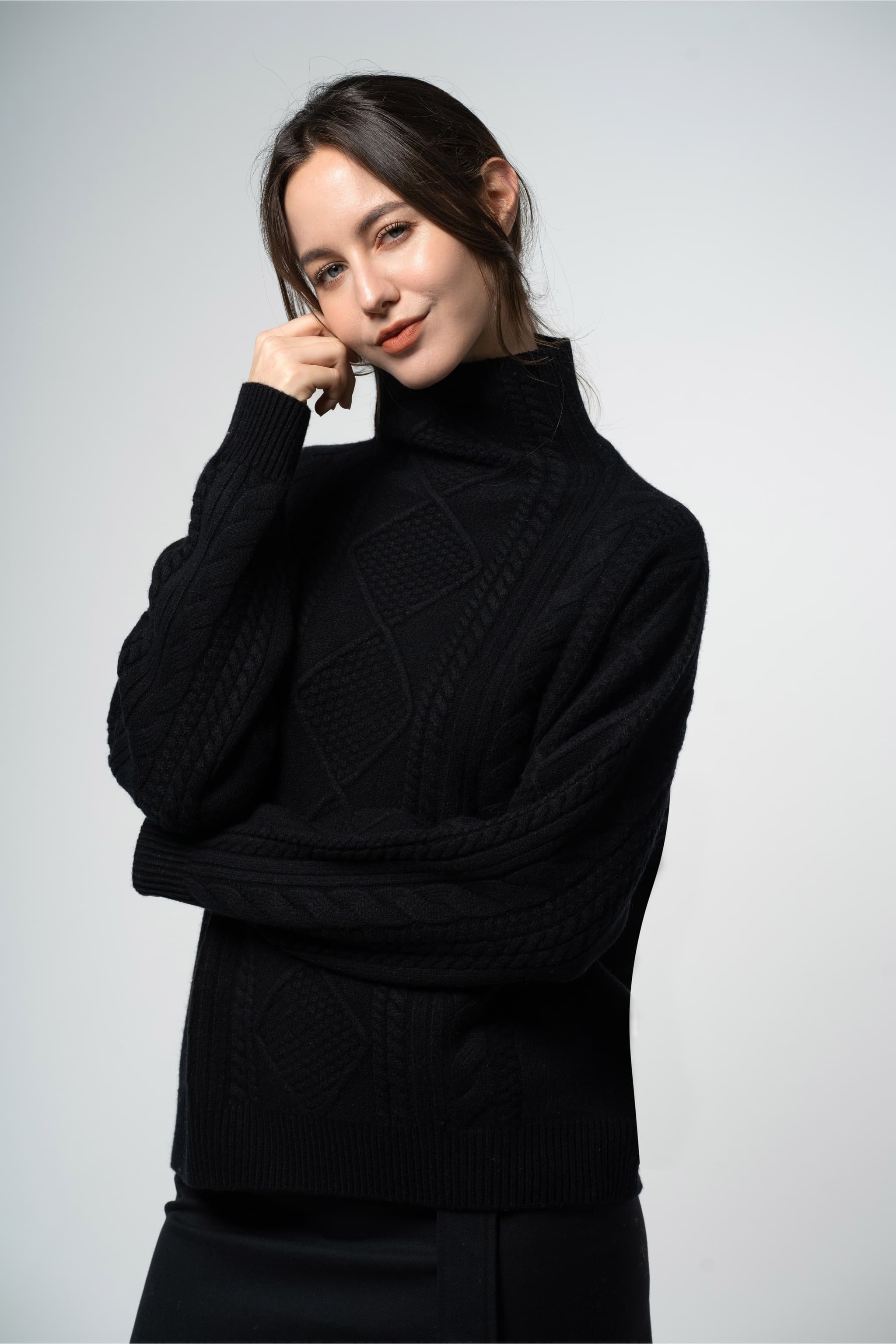 Daphne Sweater – 100% Wool Cable Knit High Neck