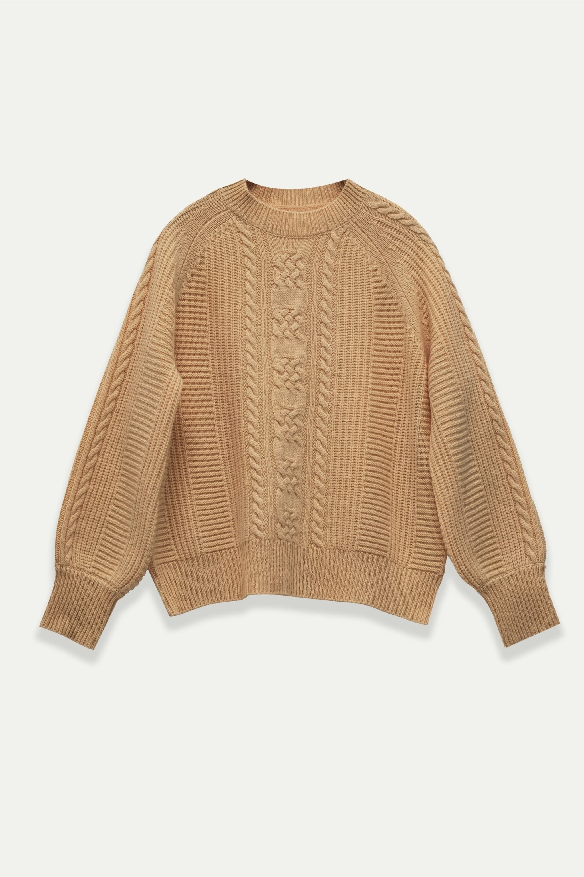 Caroline Sweater – 100% Wool Textured Cable Knit Crew