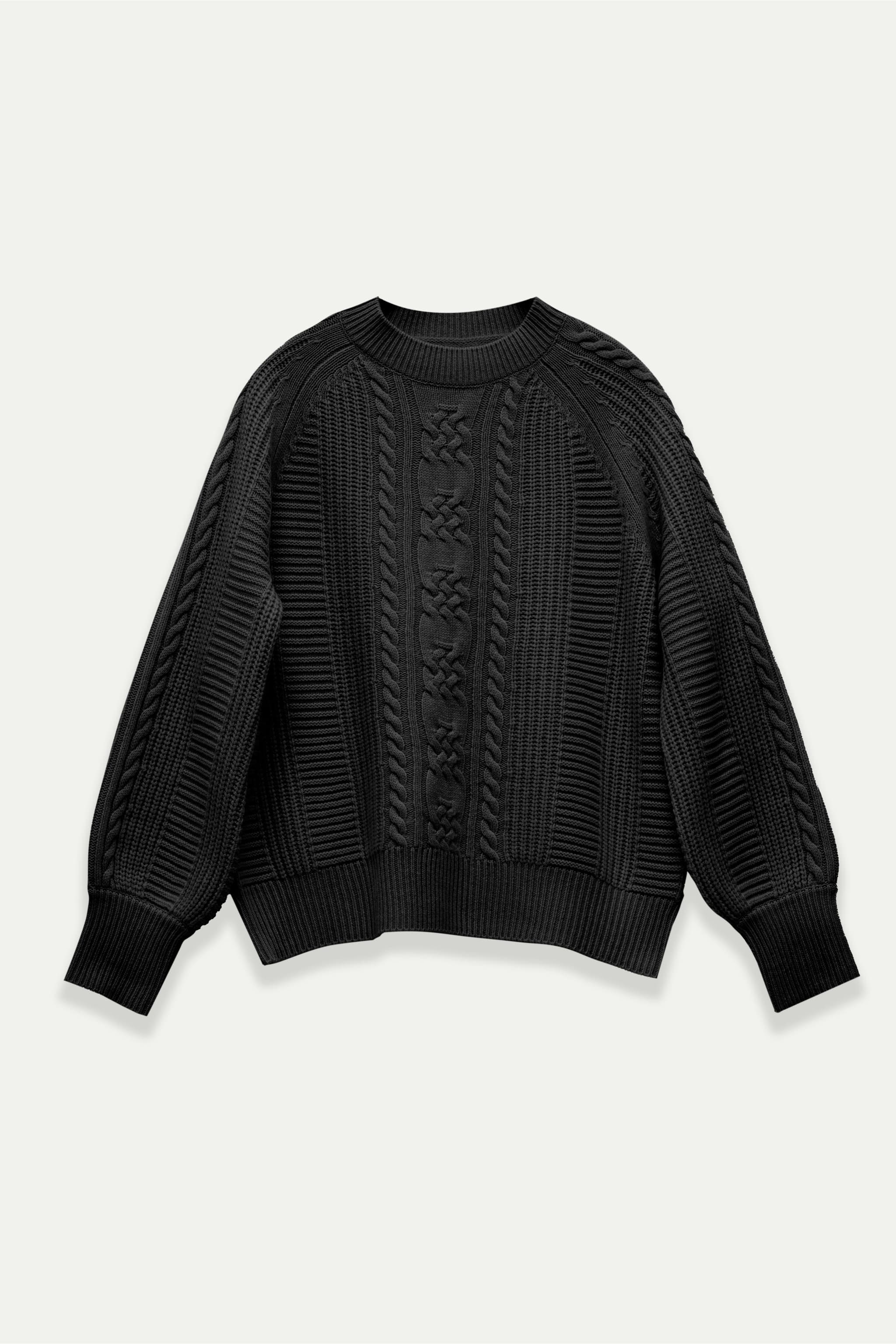 Caroline Sweater – 100% Wool Textured Cable Knit Crew