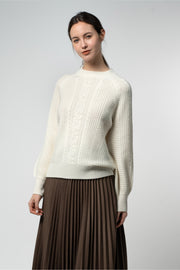 Caroline Sweater – 100% Wool Textured Cable Knit Crew