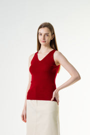 Merinosnug Superfine Wool V-Neck Sleeveless Top – 100% Wool Super Fine Rib Knit