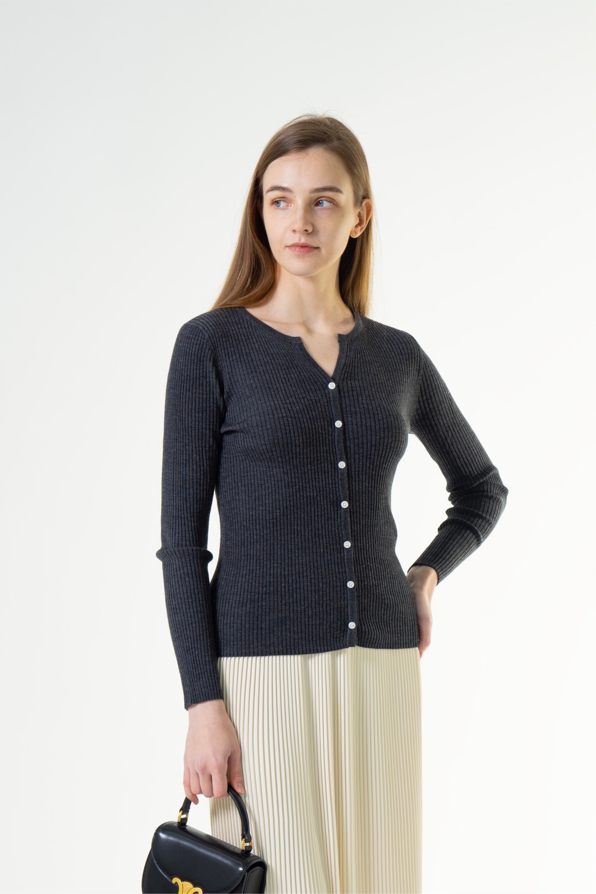 Merinosnug Superfine Ribbed Button-Up Cardigan – 100% Wool Long Sleeve Classic Fit