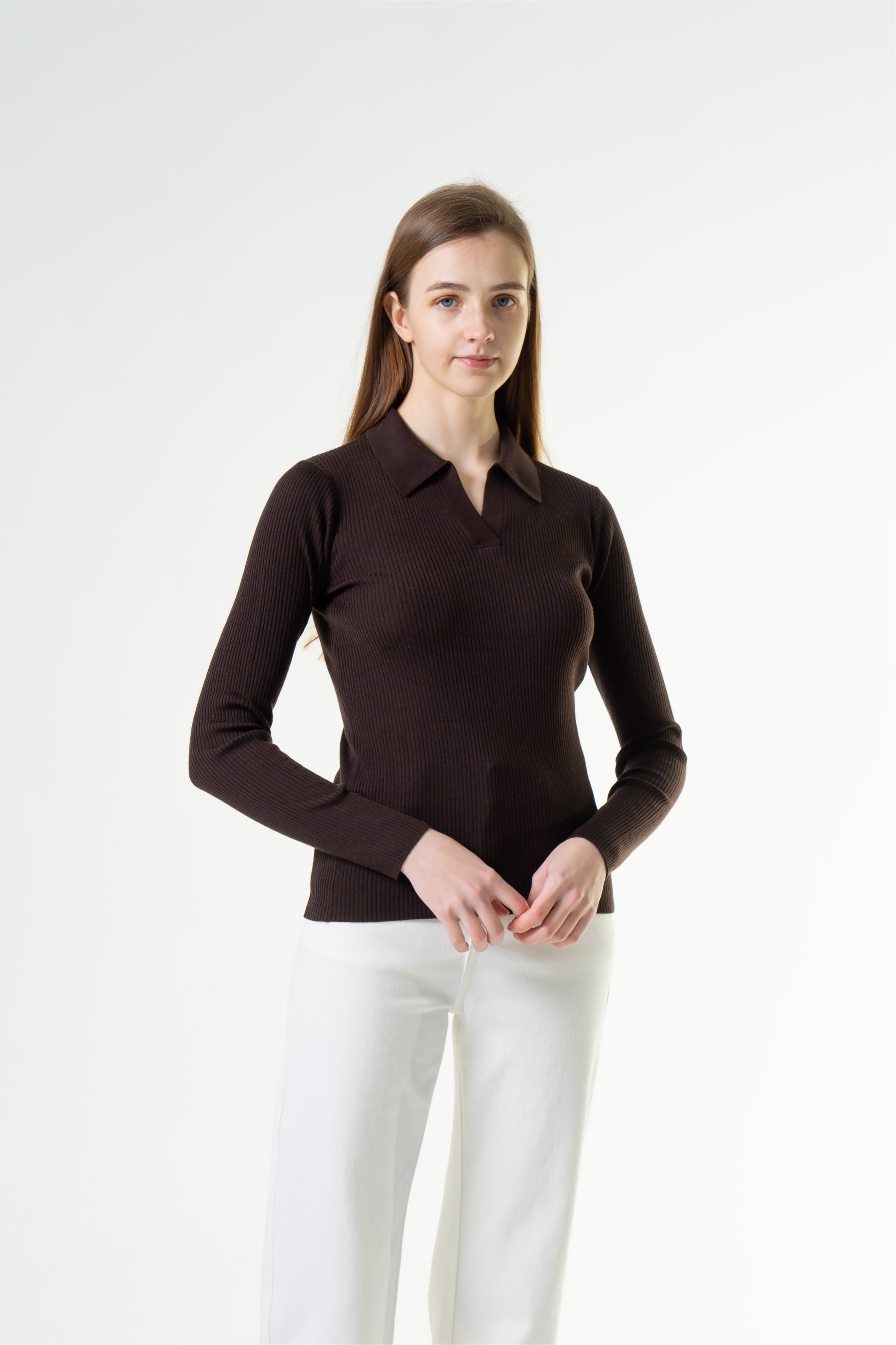 Merinosnug Ribbed Collared Long Sleeve Top – 100% Wool