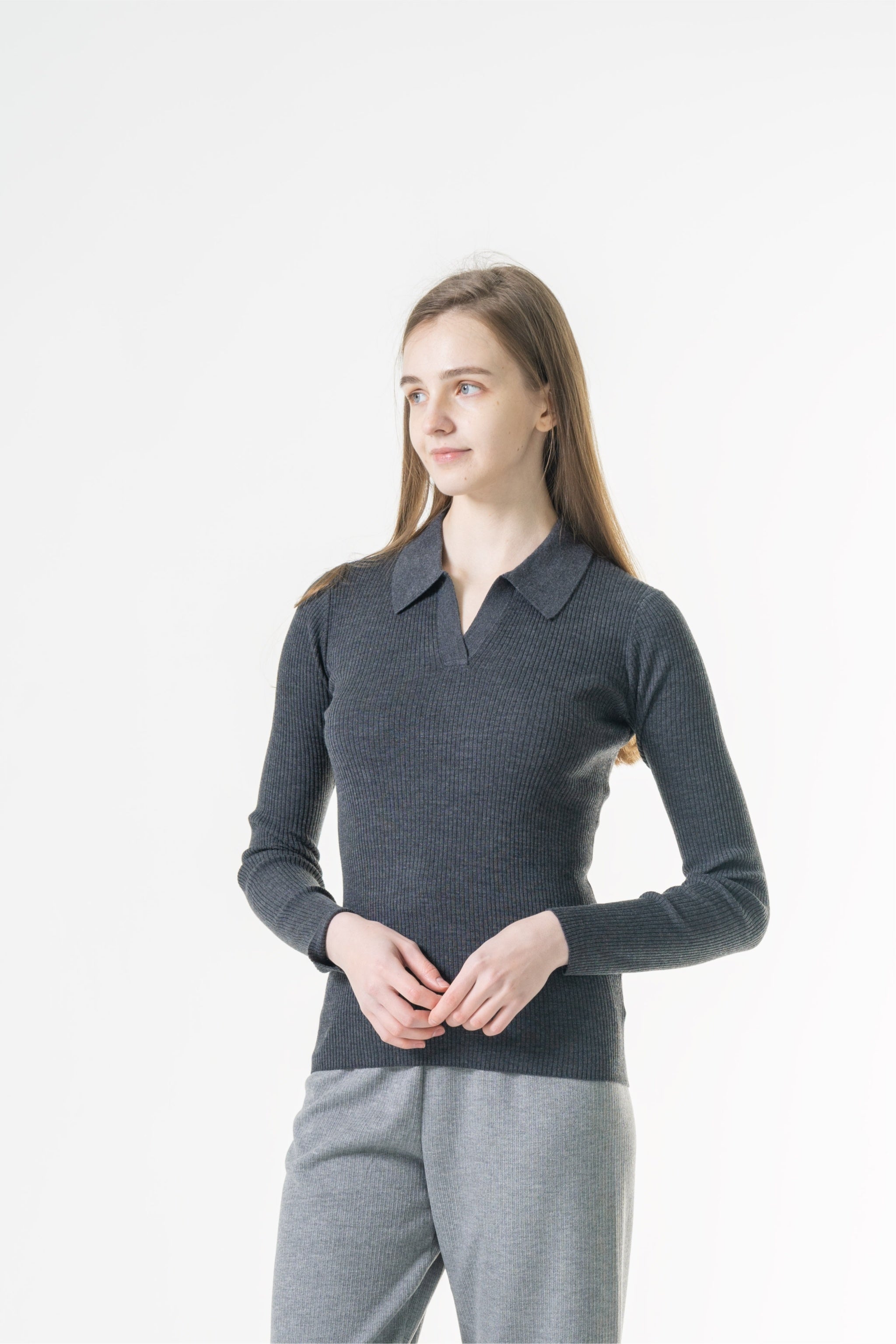 Merinosnug Ribbed Collared Long Sleeve Top – 100% Wool