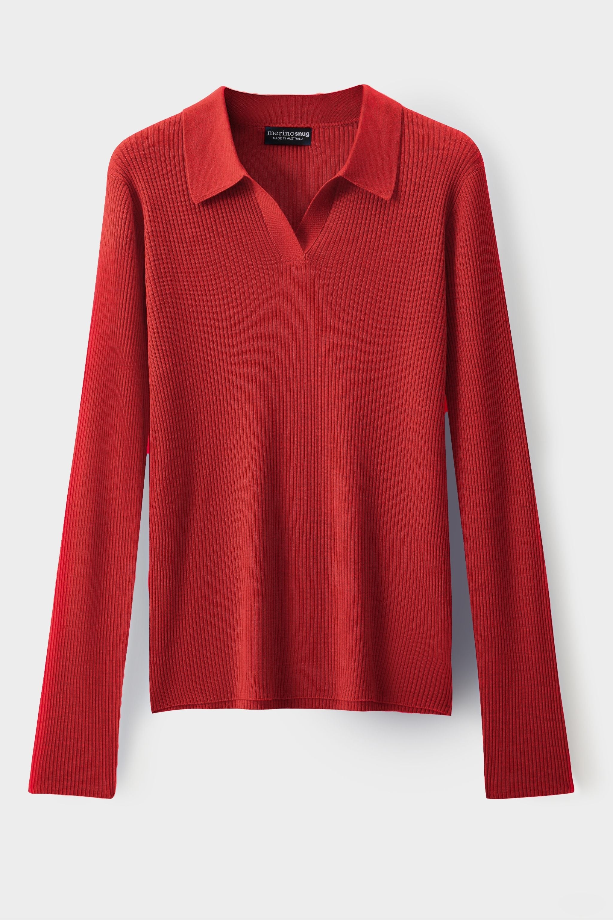 Merinosnug Ribbed Collared Long Sleeve Top – 100% Wool