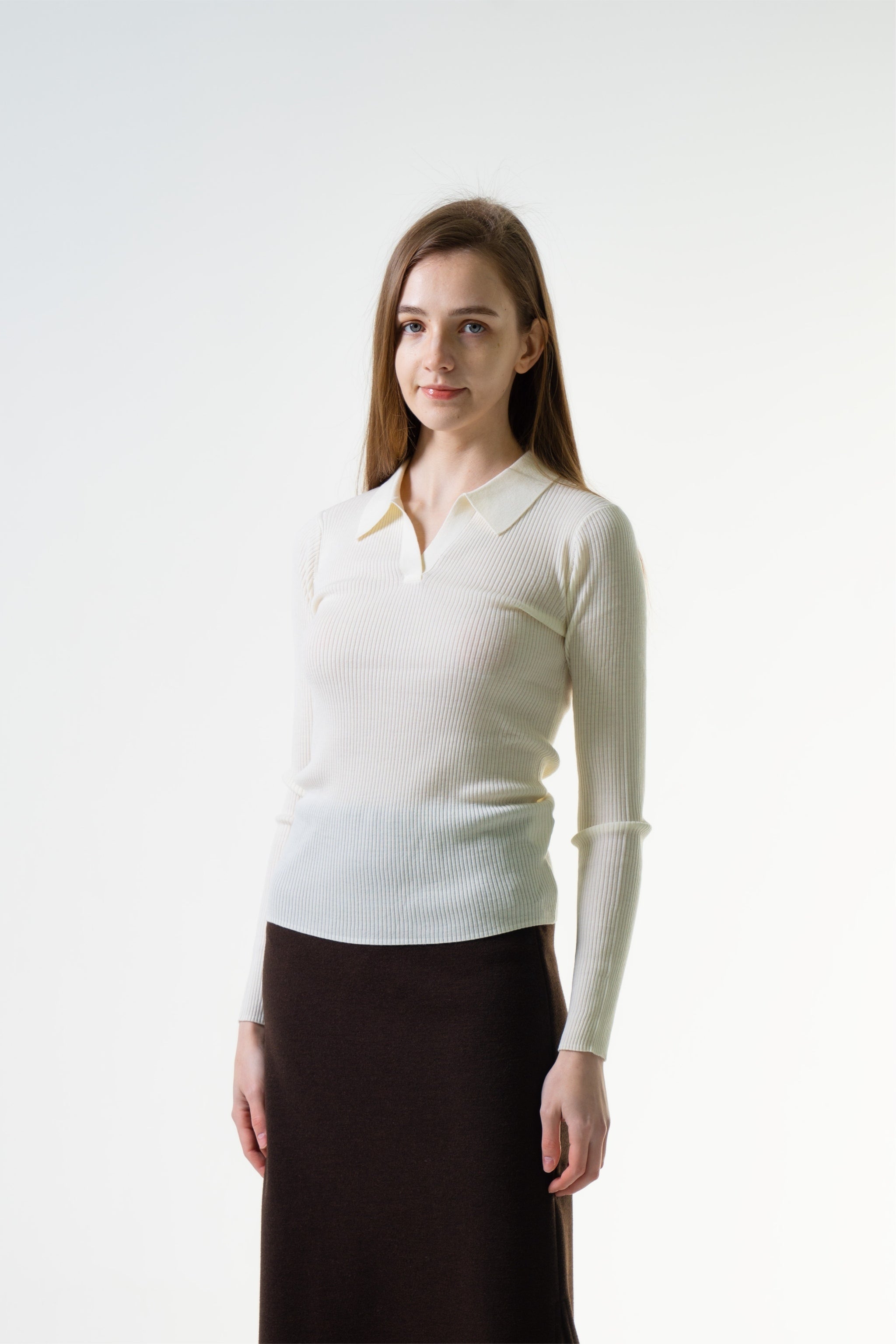 Merinosnug Ribbed Collared Long Sleeve Top – 100% Wool