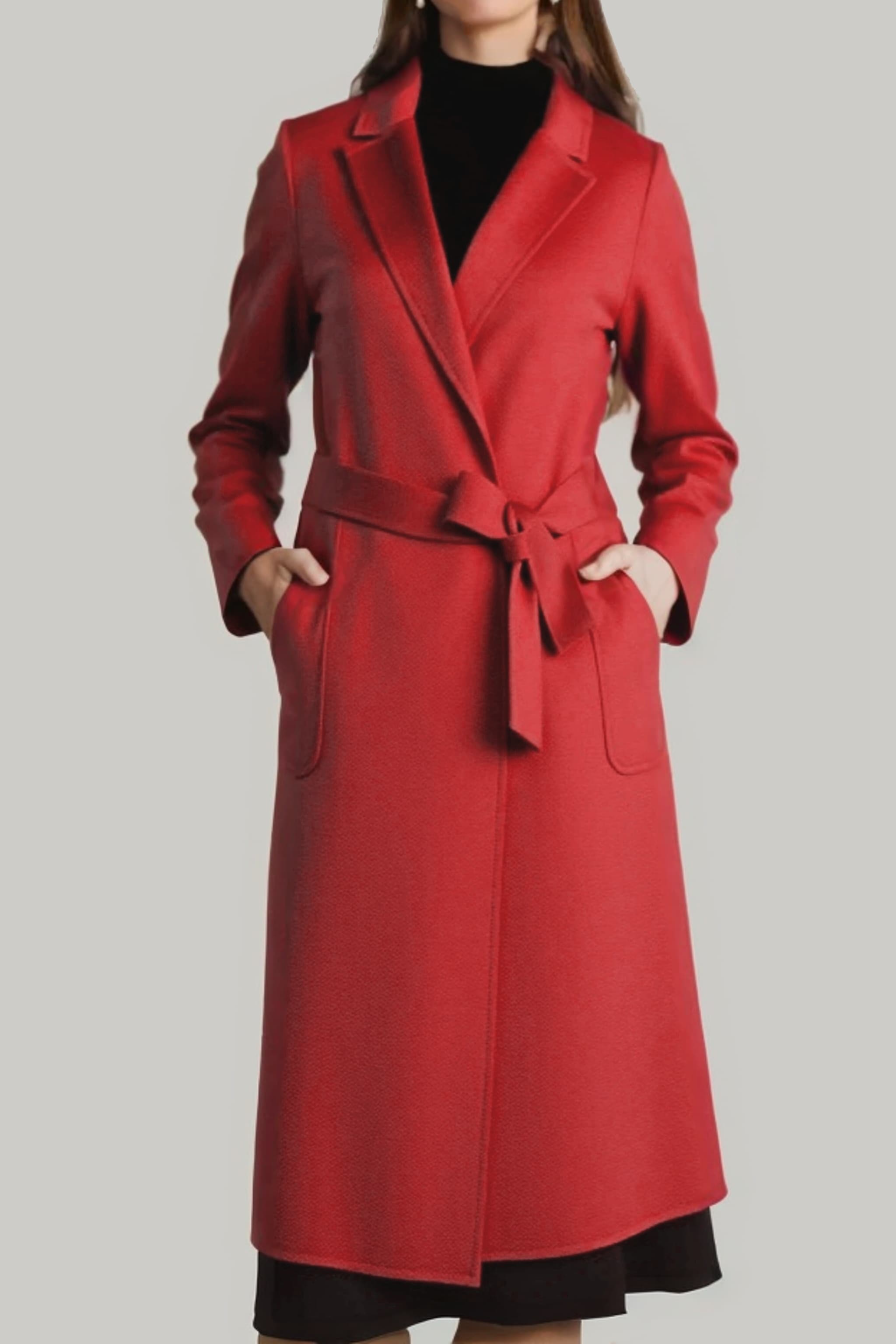 Women's Australian Wool Long Wrap Coat with Belt | Merinosnug
