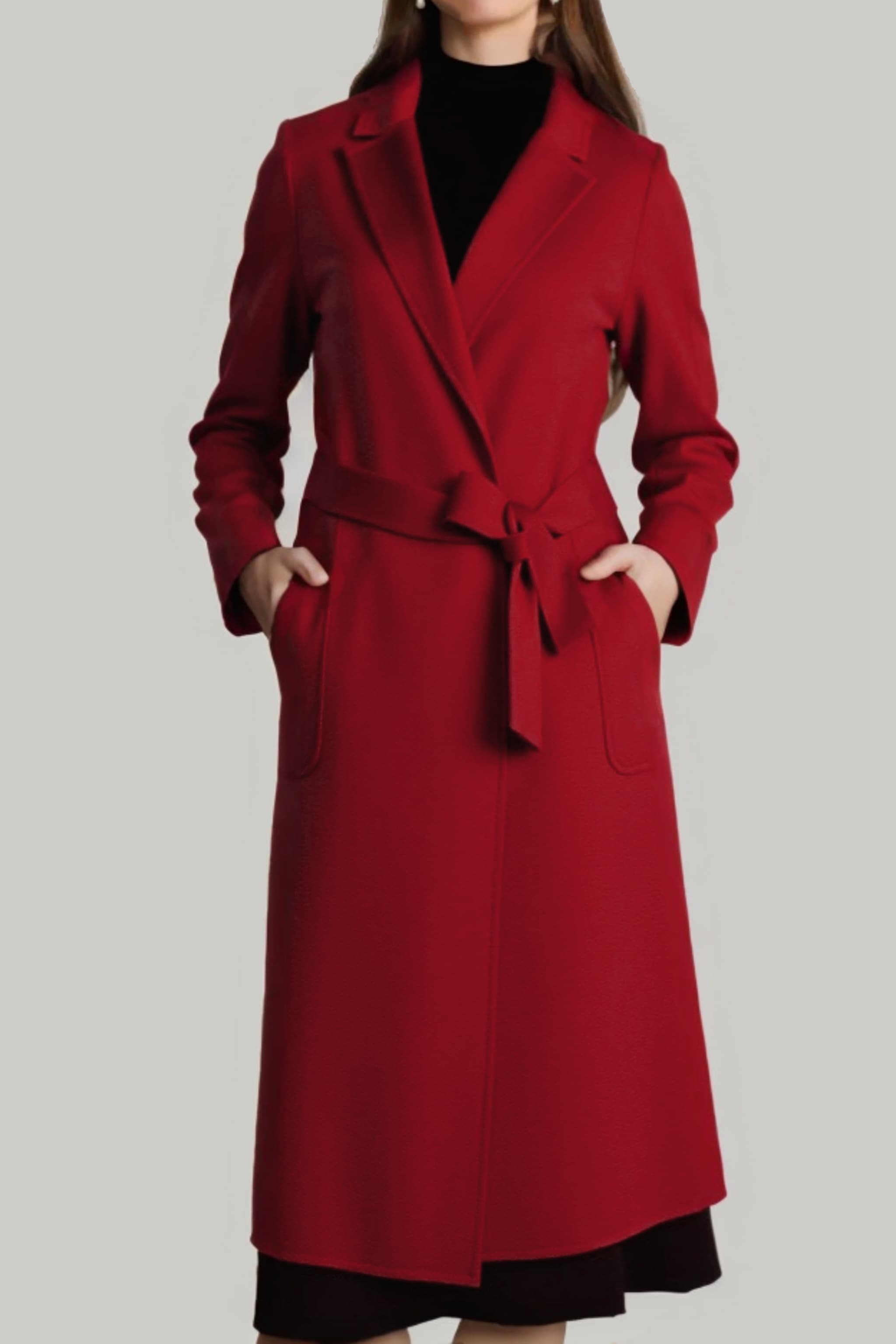 Women's Australian Wool Long Wrap Coat with Belt | Merinosnug