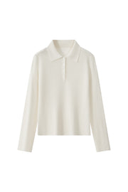 Women's 100% Fine Wool Long Sleeve Polo Sweater