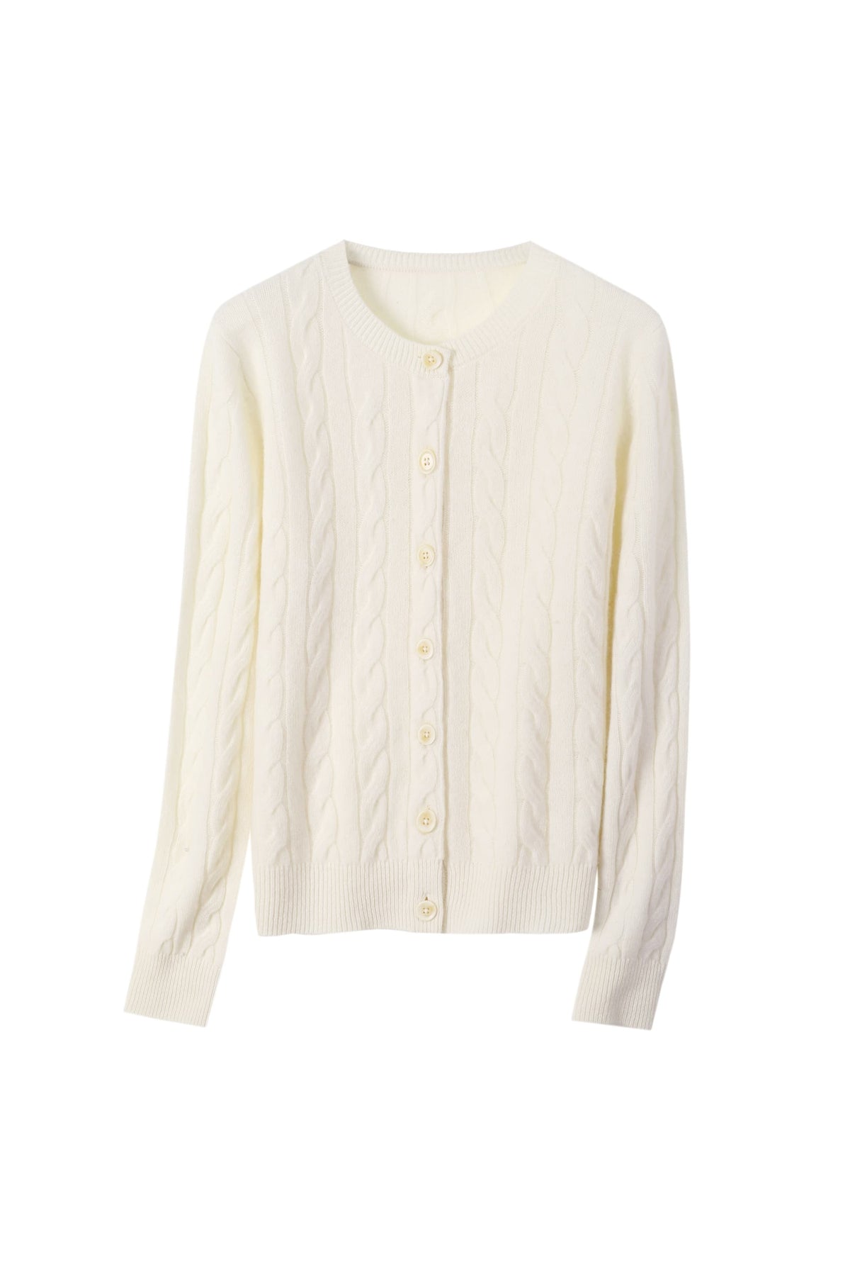 Women's 100% Fine Wool Cable Knit Button-Up Cardigan