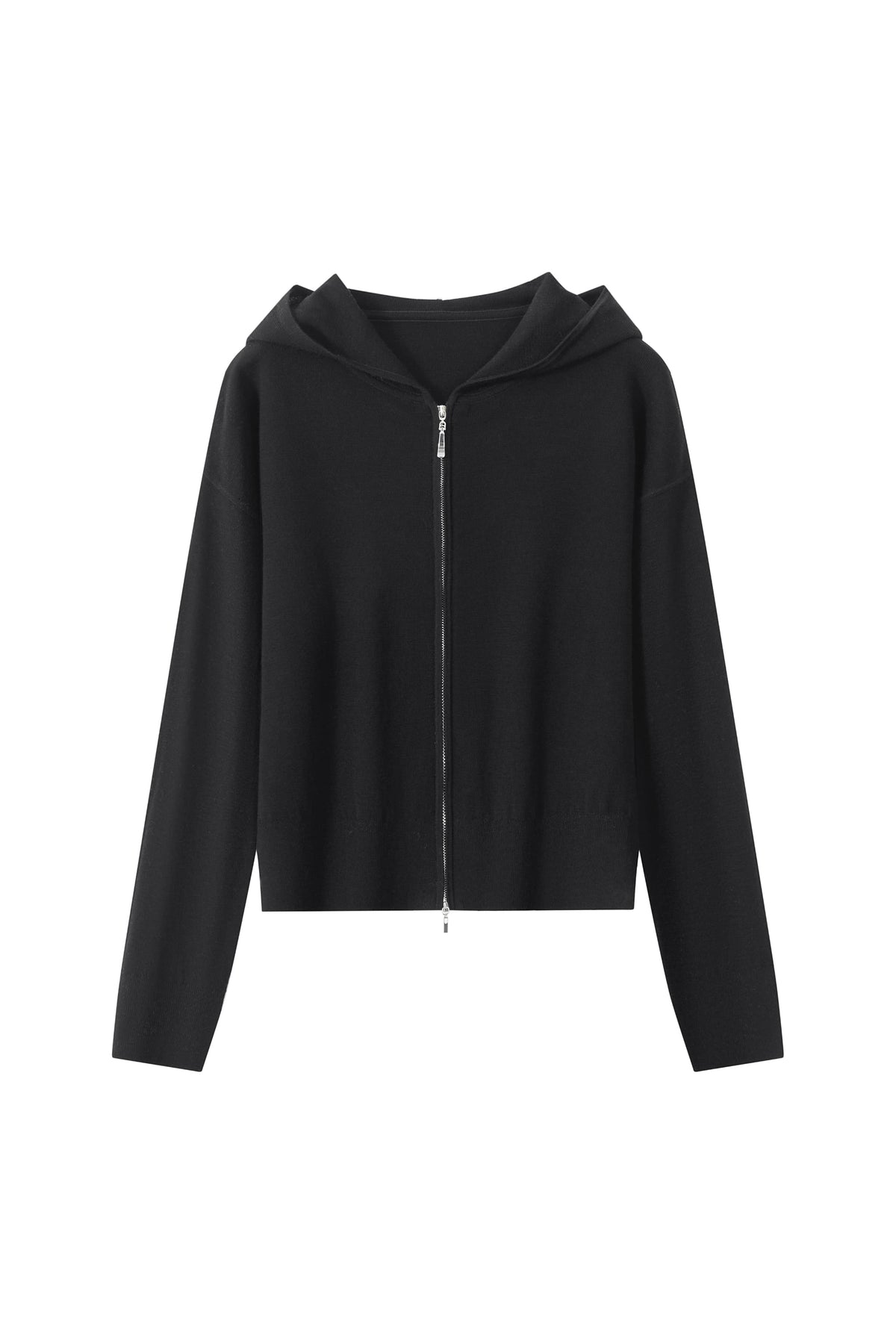 Women's 100% Wool Hooded Zip-Up Knit Cardigan