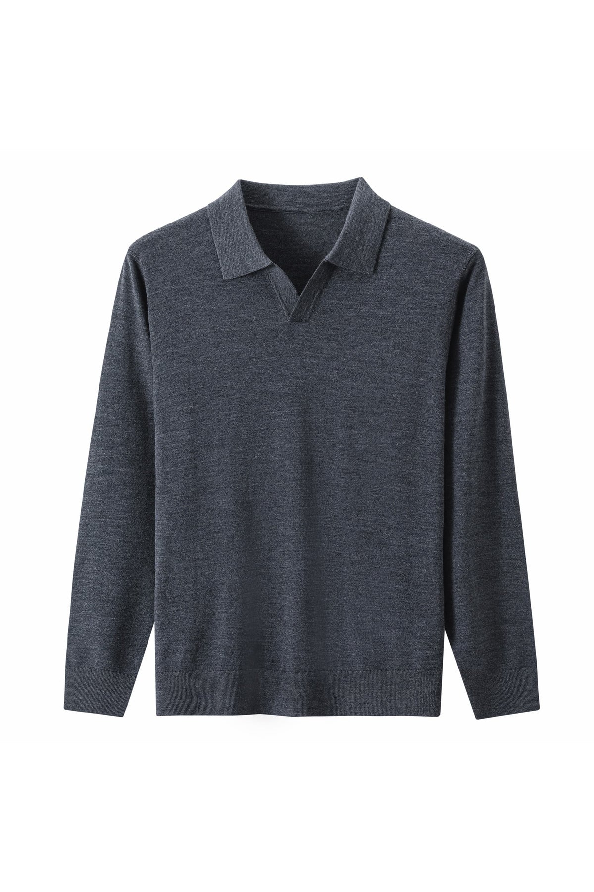 100% Fine Wool Long Sleeve Knit Polo – All-Season Essential