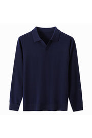 100% Fine Wool Long Sleeve Knit Polo – All-Season Essential