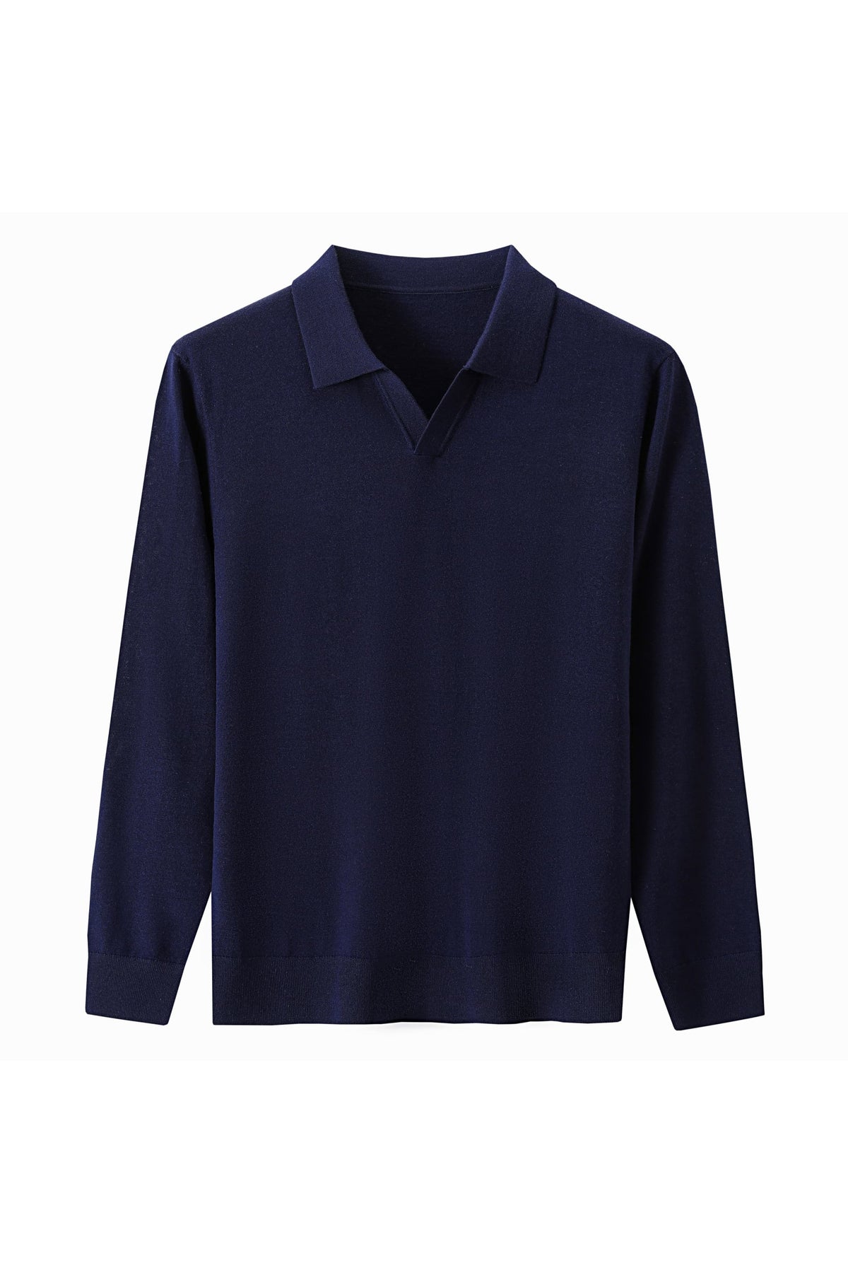 100% Fine Wool Long Sleeve Knit Polo – All-Season Essential