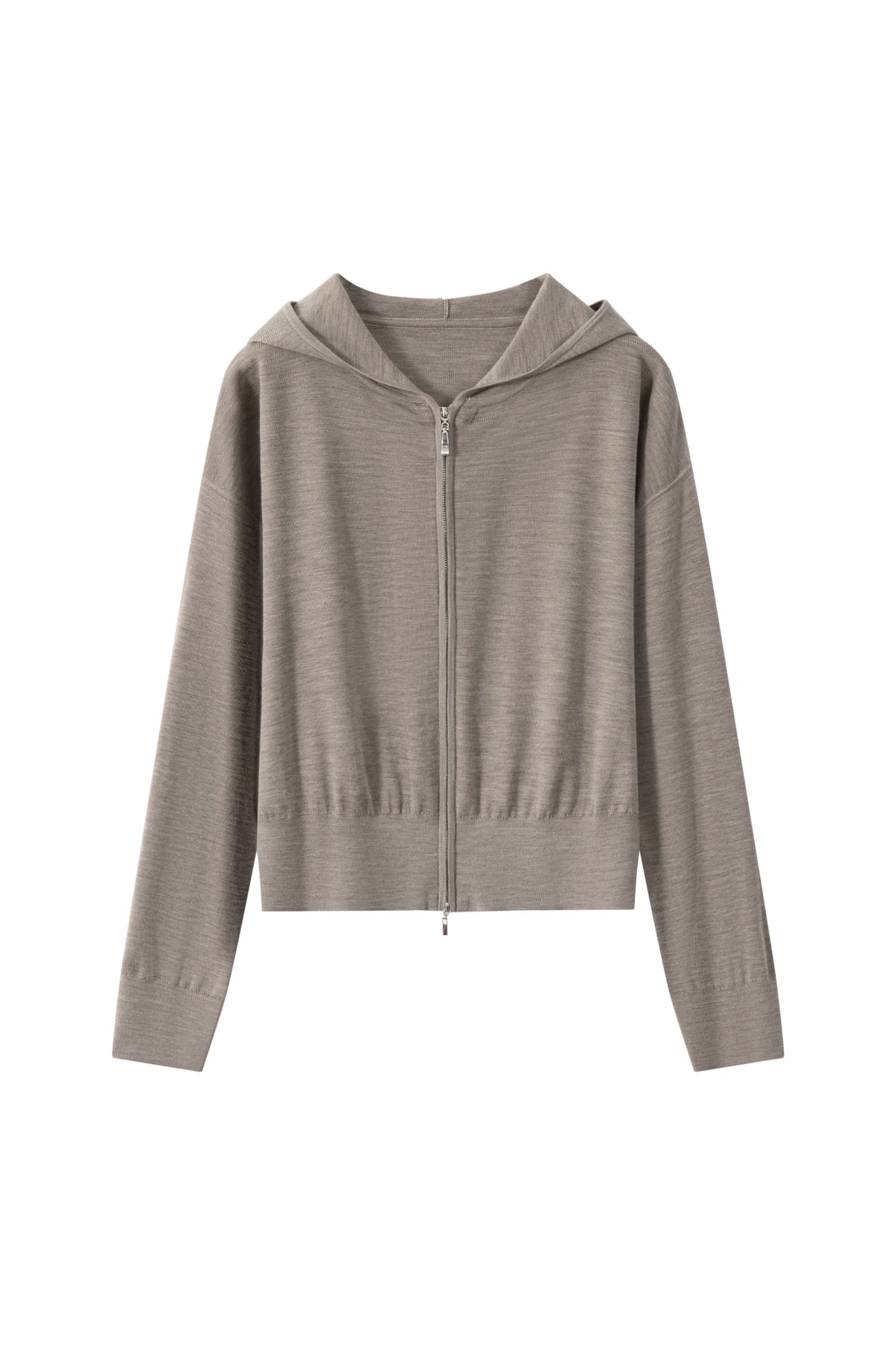 Women's 100% Wool Hooded Zip-Up Knit Cardigan