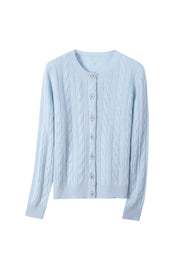 Women's 100% Fine Wool Cable Knit Button-Up Cardigan