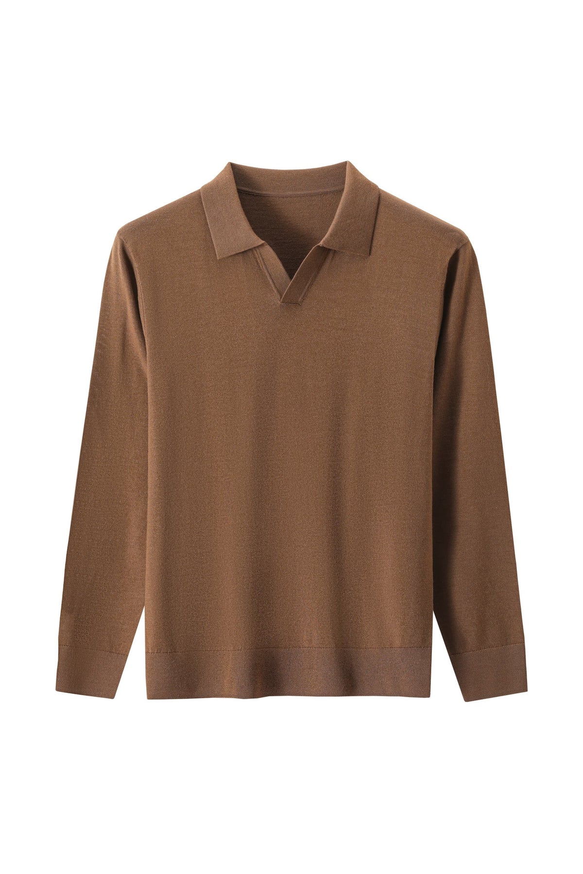 100% Fine Wool Long Sleeve Knit Polo – All-Season Essential