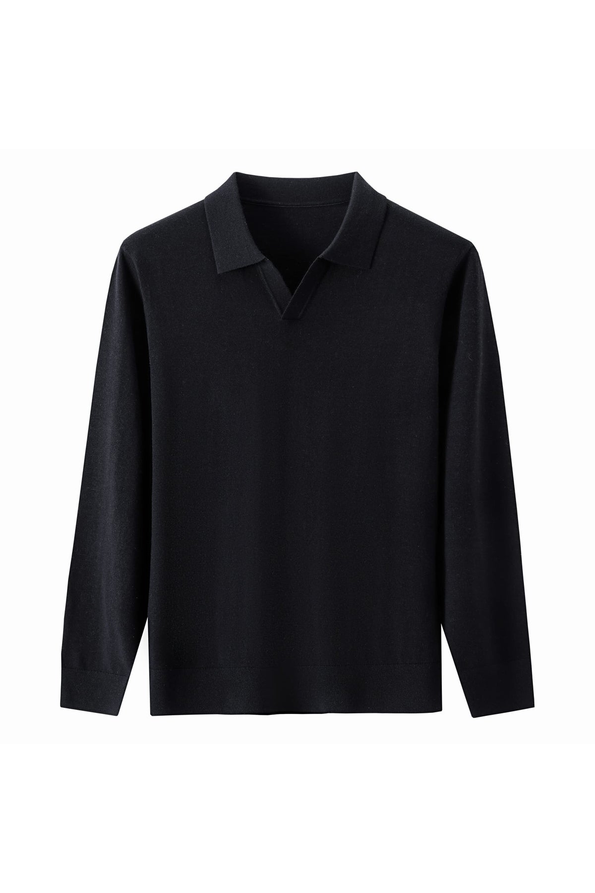 100% Fine Wool Long Sleeve Knit Polo – All-Season Essential