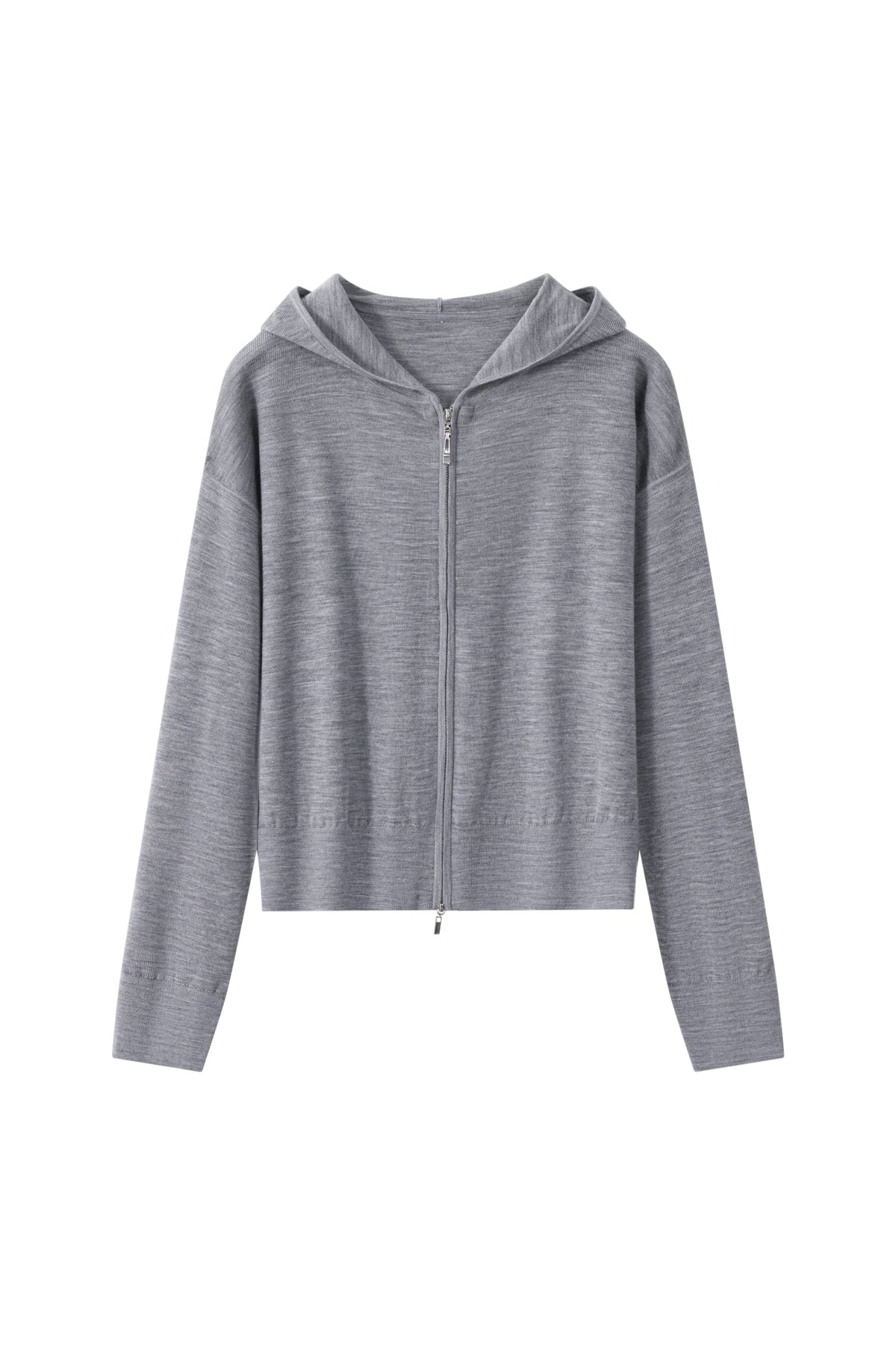 Women's 100% Wool Hooded Zip-Up Knit Cardigan