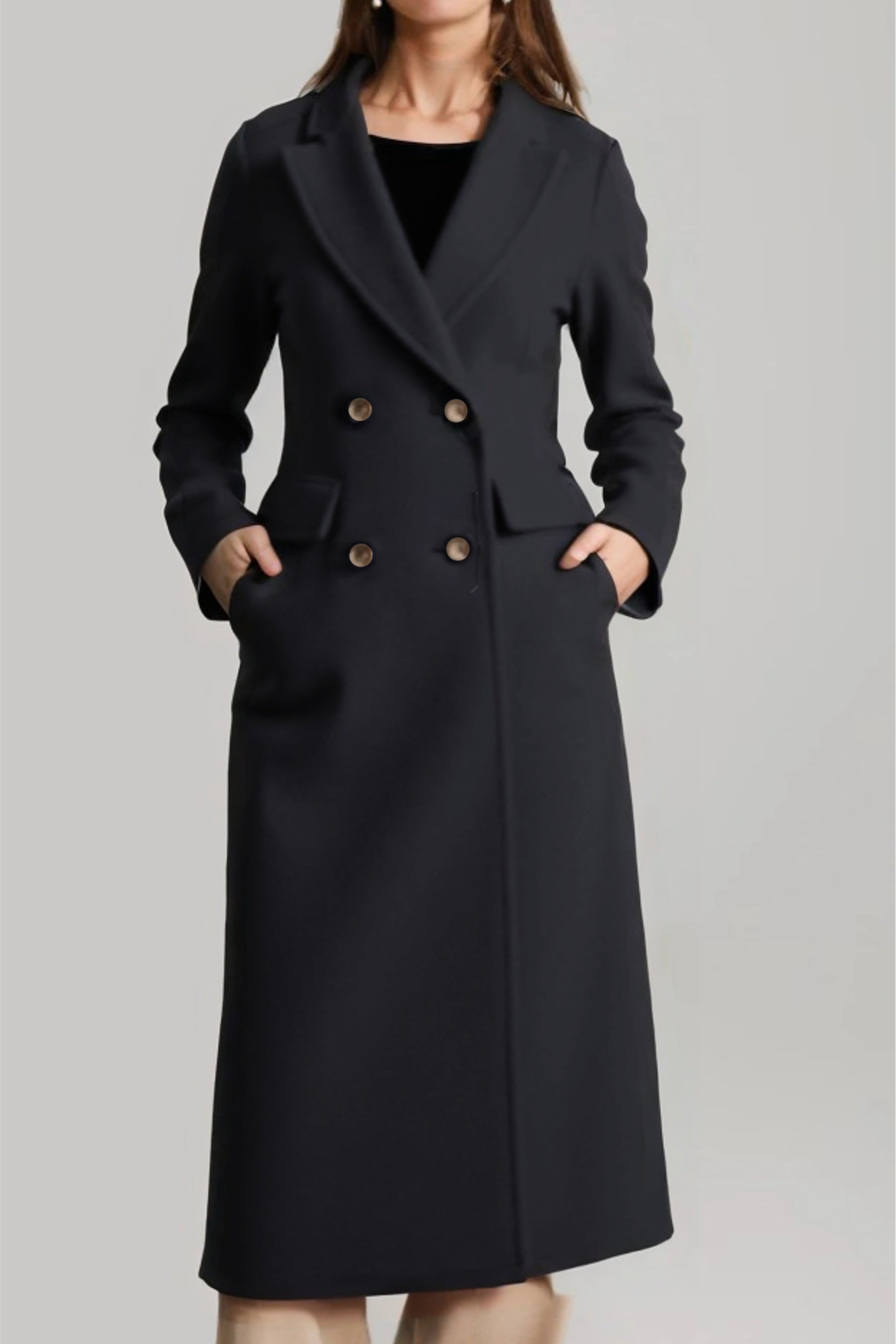 Merinosnug Women's Australian Wool Double-Breasted Long Coat